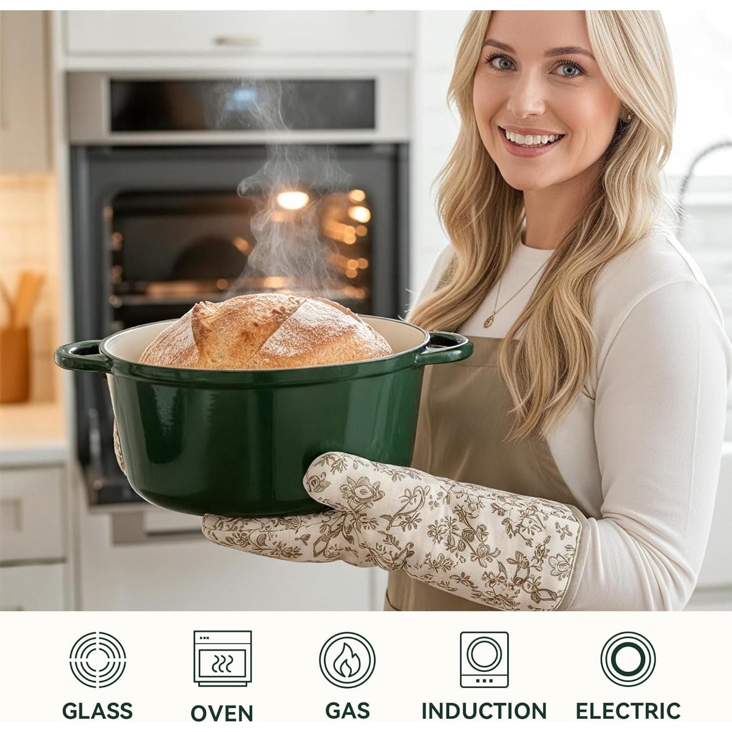 Olla de Hierro Fundido Fijinhom 6 Cuartos Verde Antiadherente