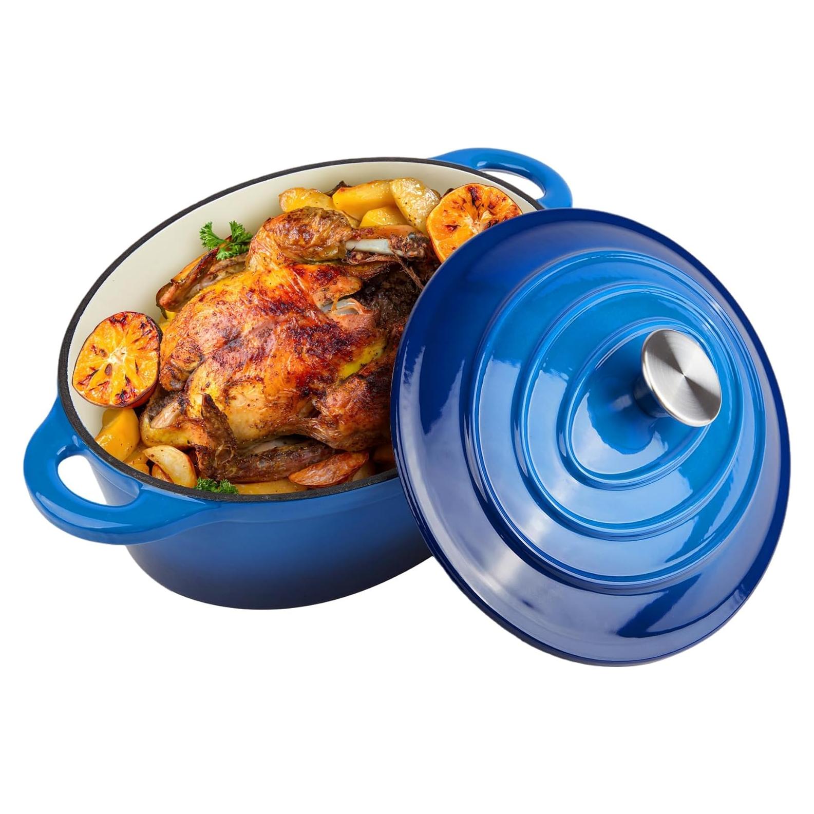 Olla de Hierro Fundido Enameled Alathote 5.5 QT Azul Ovalada
