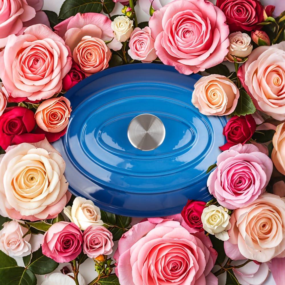 Olla de Hierro Fundido Enameled Alathote 5.5 QT Azul Ovalada