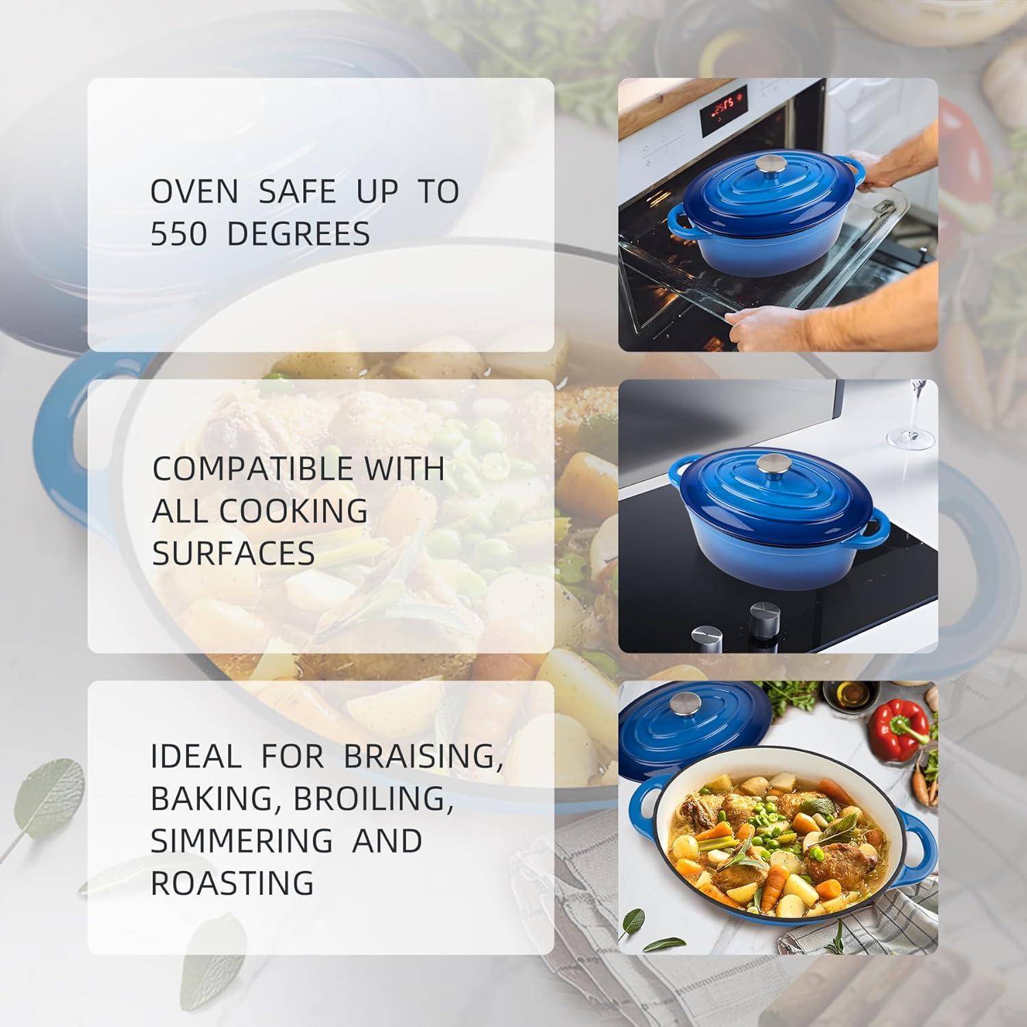 Olla de Hierro Fundido Enameled Alathote 5.5 QT Azul Ovalada