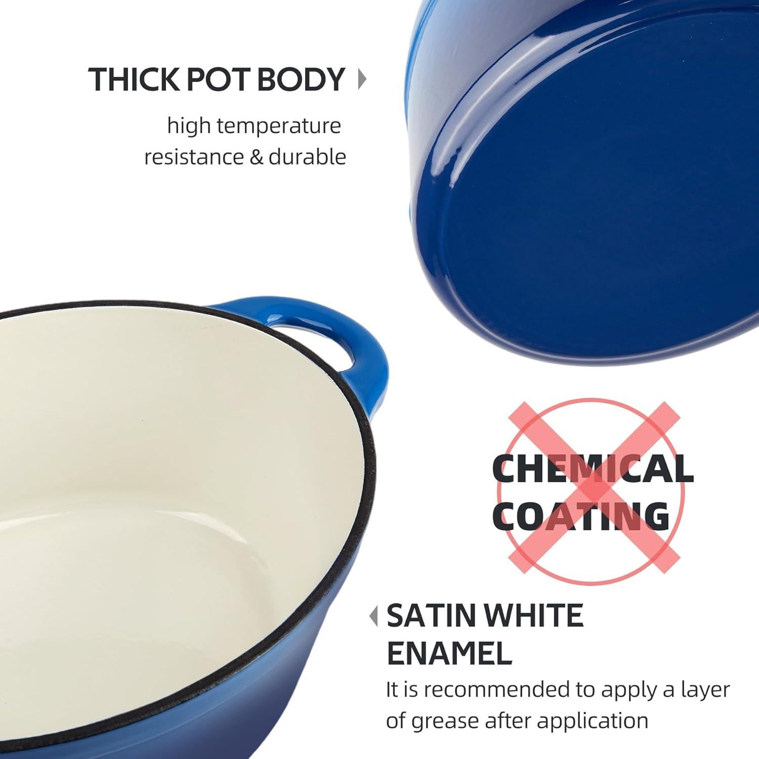 Olla de Hierro Fundido Enameled Alathote 5.5 QT Azul Ovalada