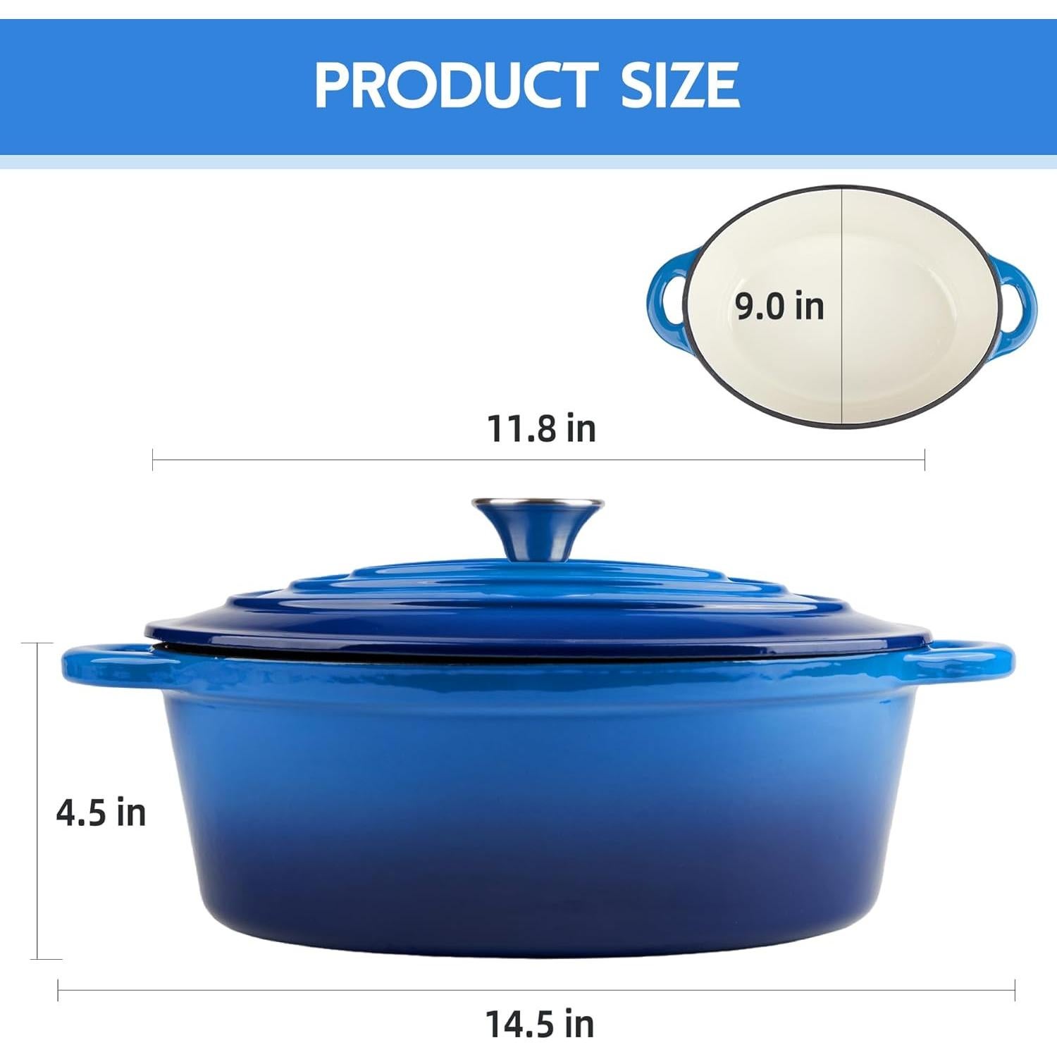 Olla de Hierro Fundido Enameled Alathote 5.5 QT Azul Ovalada