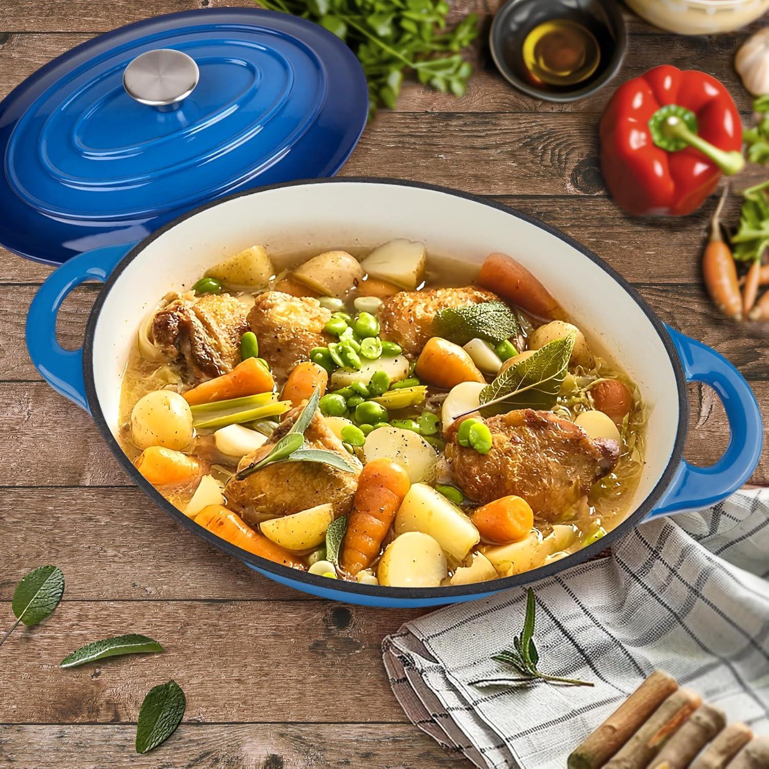 Olla de Hierro Fundido Enameled Alathote 5.5 QT Azul Ovalada