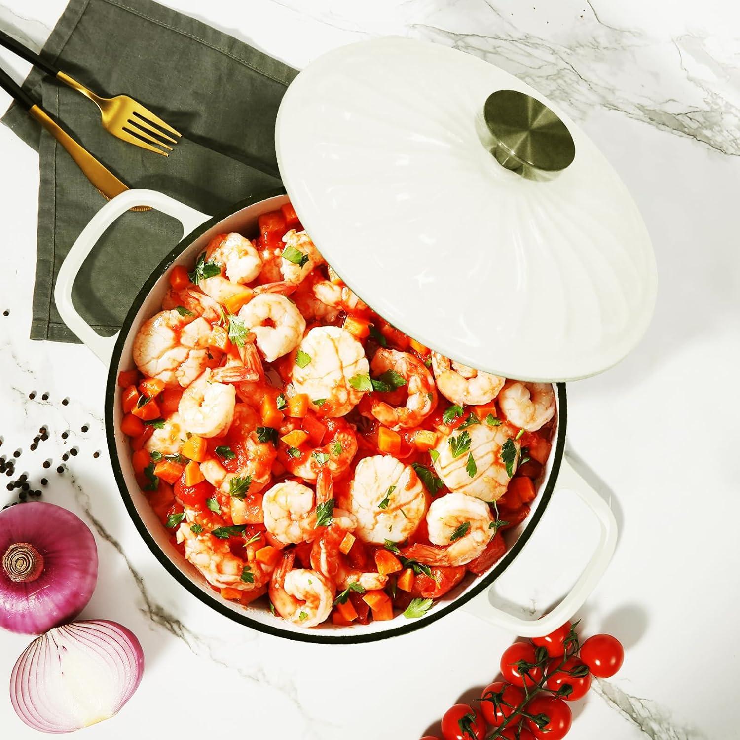 Braiser de Hierro Fundido Enameled NSIRONS 3.8 QT Blanco