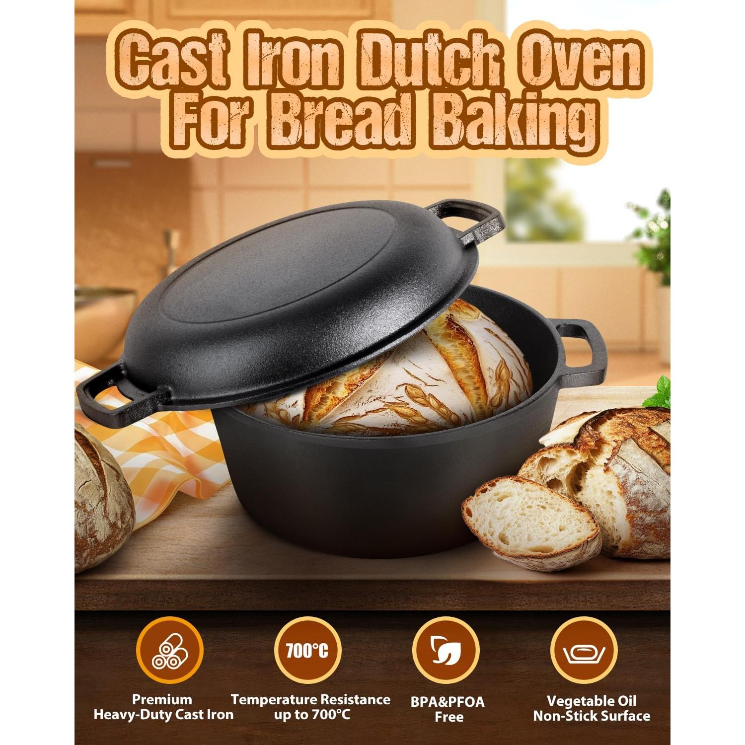 Horno Holandés Sxmprail 5QT Hierro Fundido Pre-Sazonado