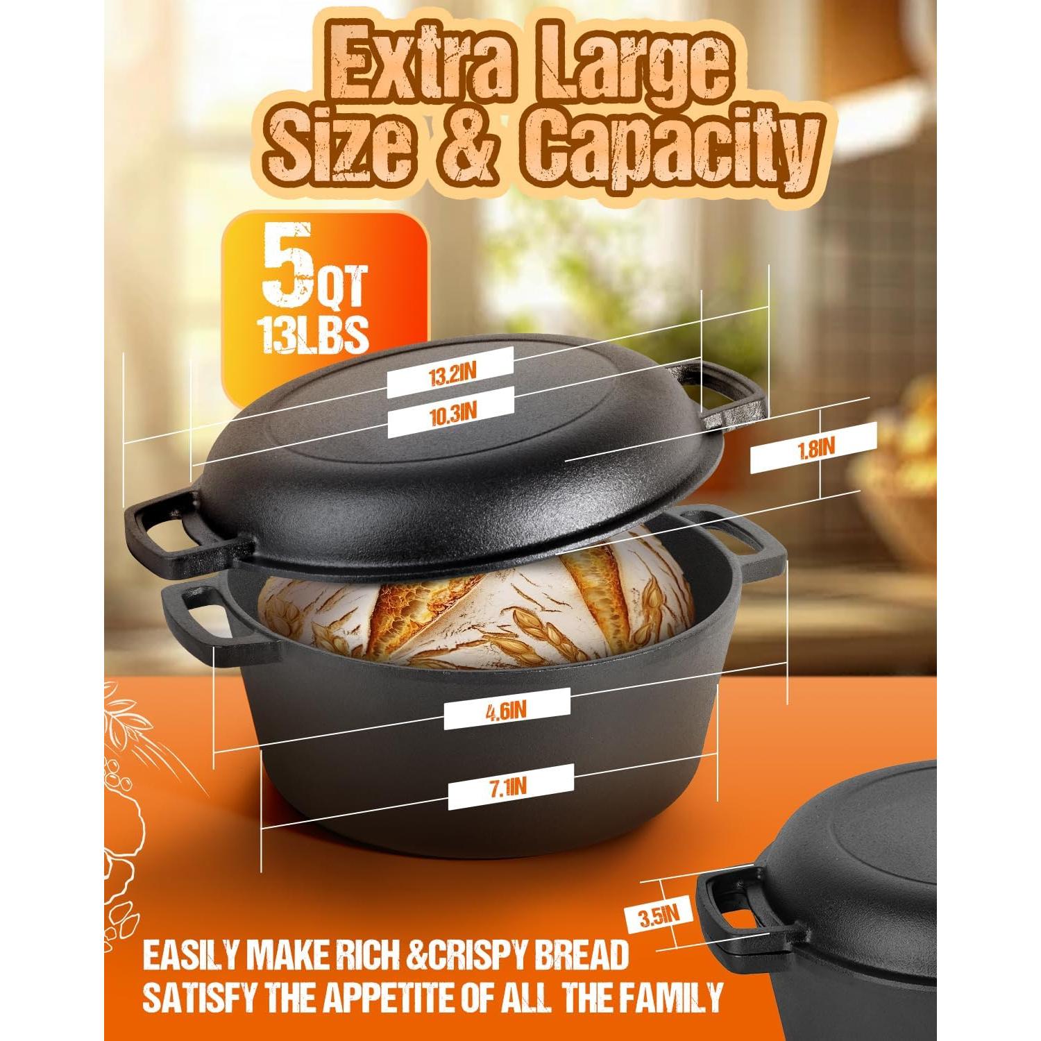 Horno Holandés Sxmprail 5QT Hierro Fundido Pre-Sazonado