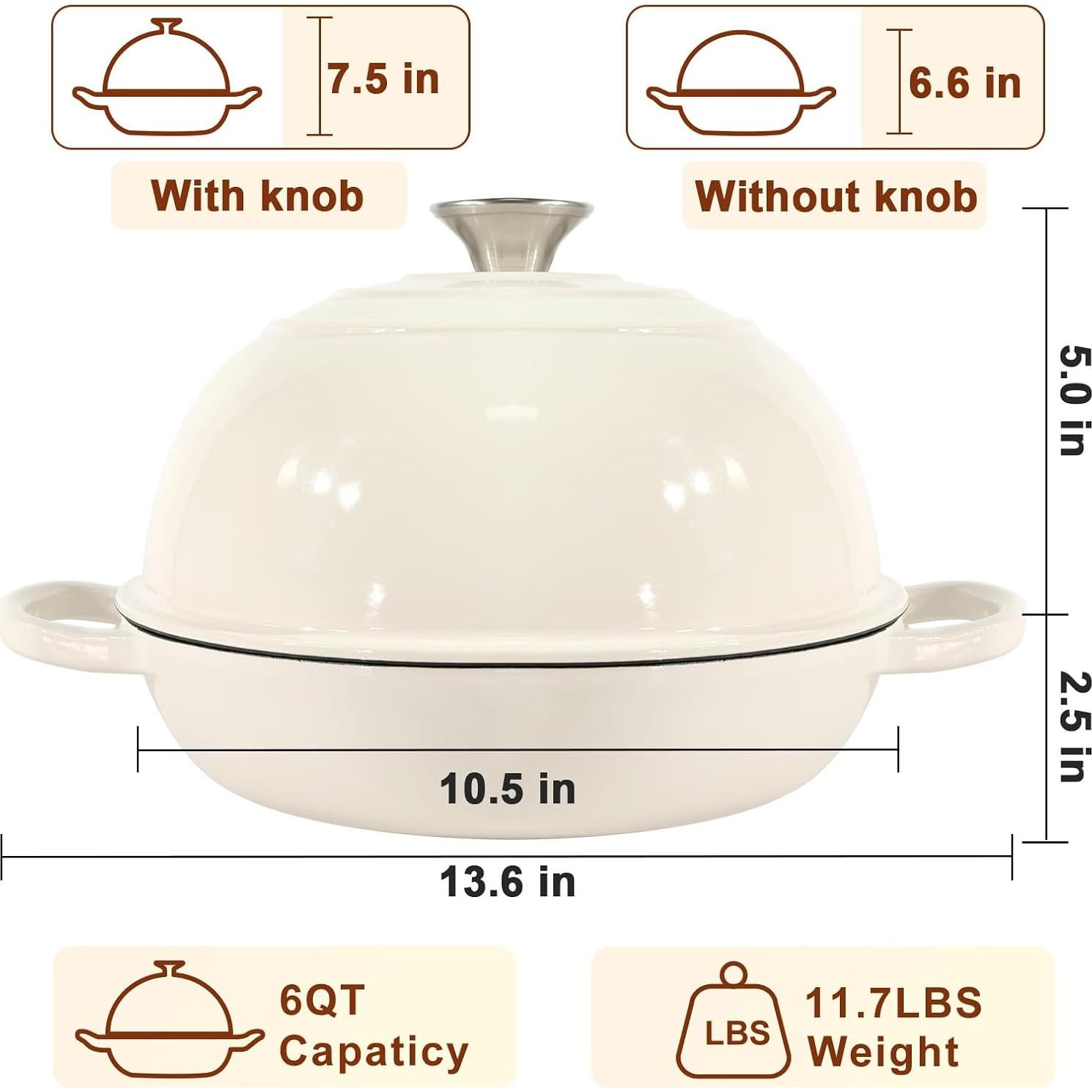 Olla Holandesa AHJ 6QT Hierro Fundido Enameled con Tapa