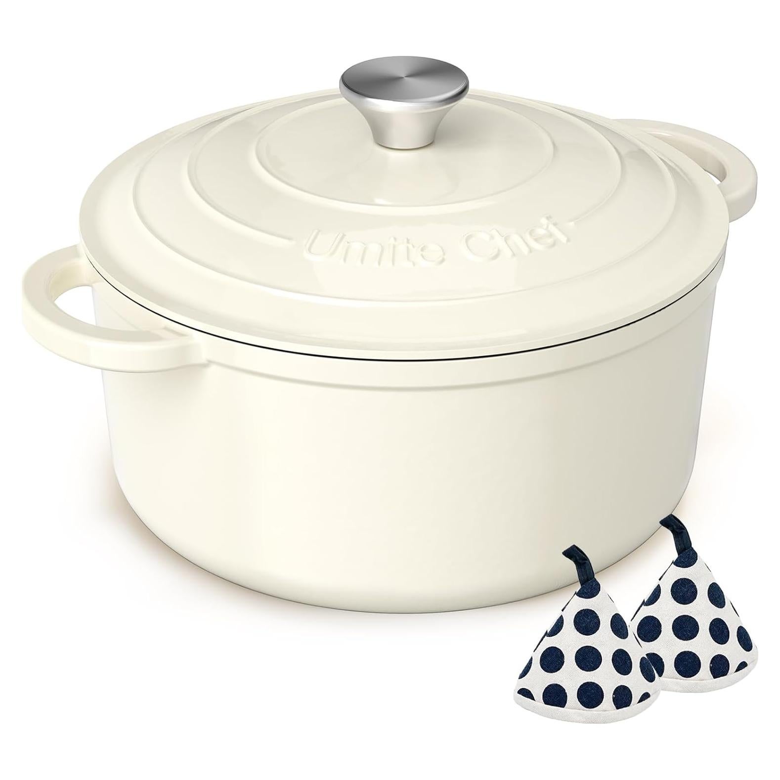 Horno Holandés Umite Chef 5QT Hierro Fundido Enameled Blanco
