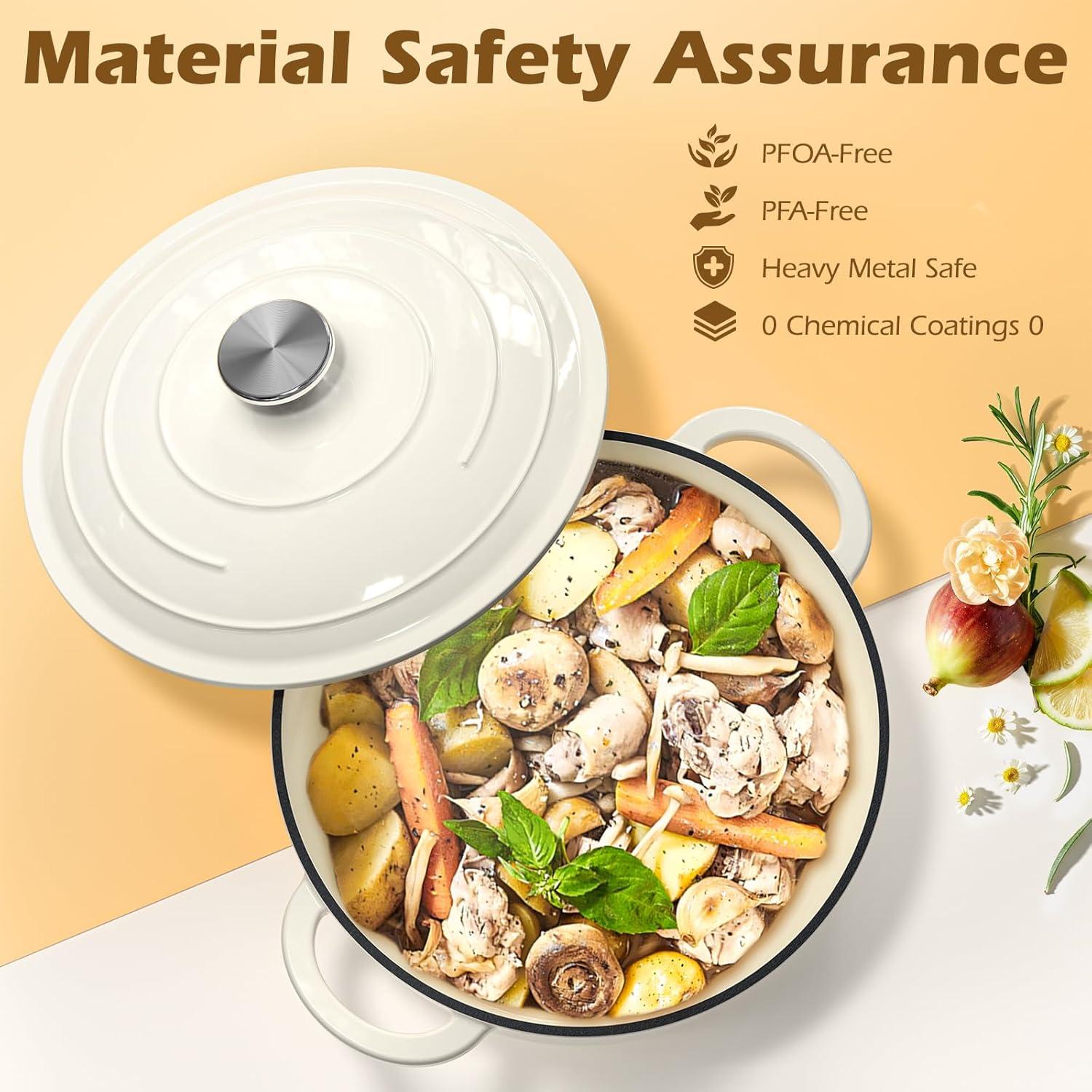 Horno Holandés Umite Chef 5QT Hierro Fundido Enameled Blanco