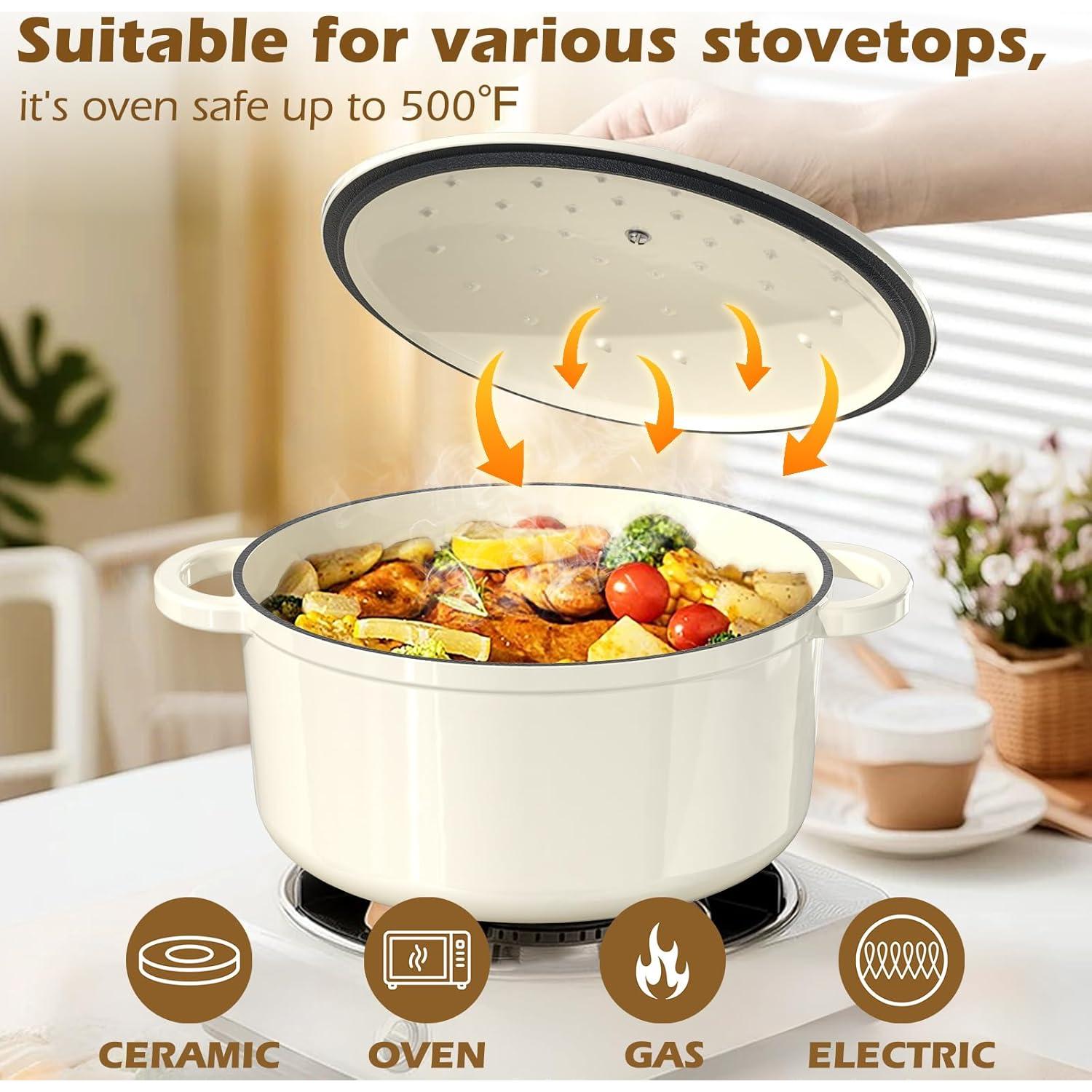 Horno Holandés Umite Chef 5QT Hierro Fundido Enameled Blanco