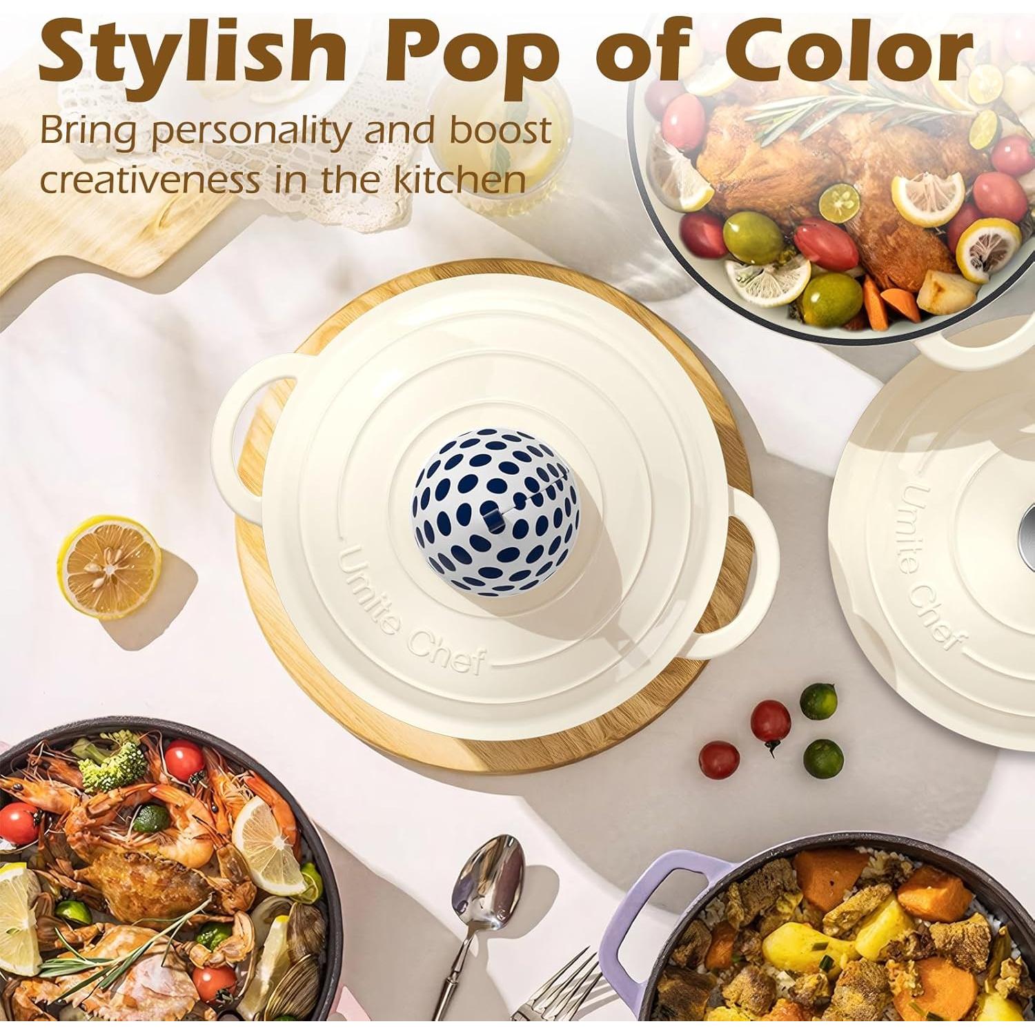 Horno Holandés Umite Chef 5QT Hierro Fundido Enameled Blanco