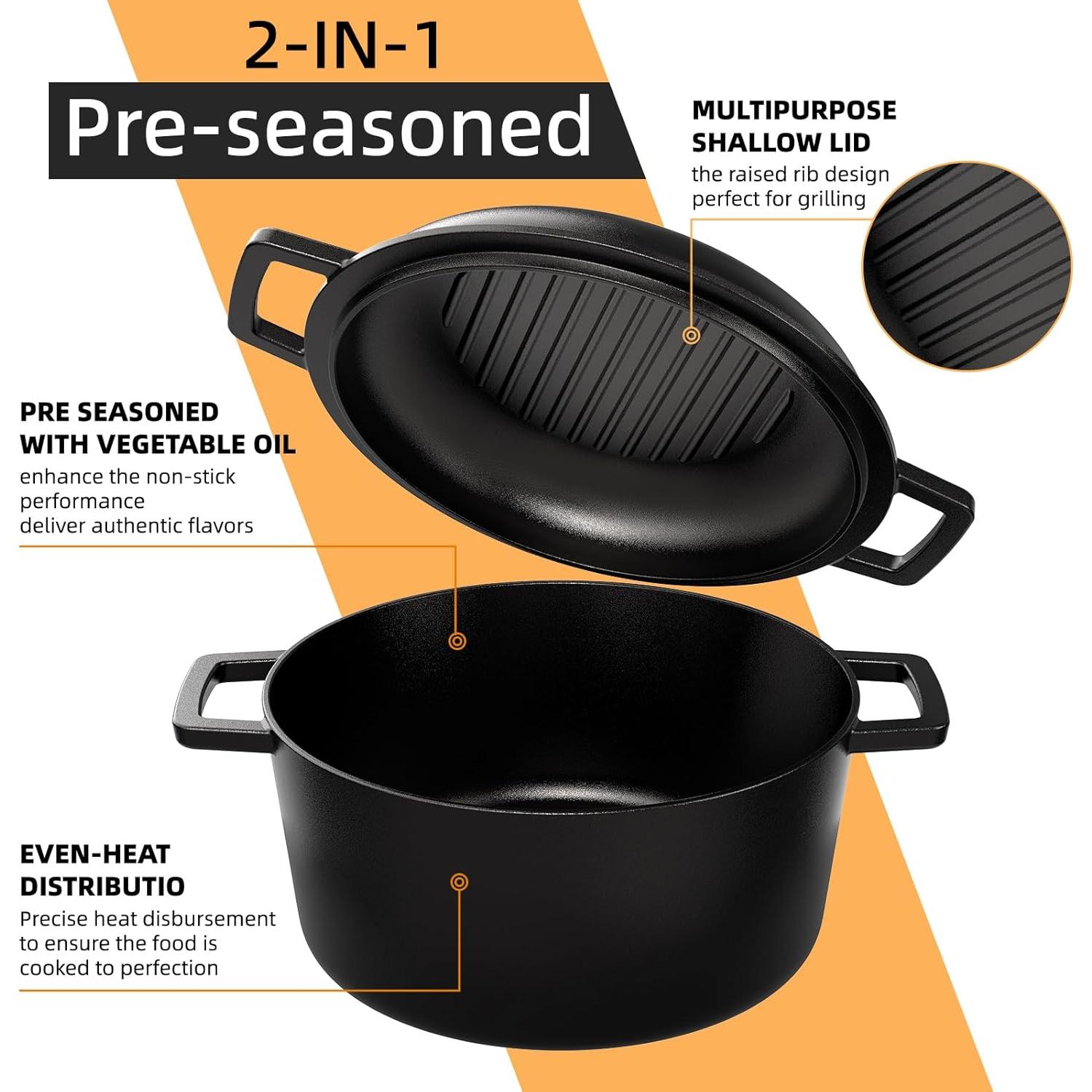 Olla de Hierro Fundido Pre-Sazonada Umite Chef 5QT con Tapa