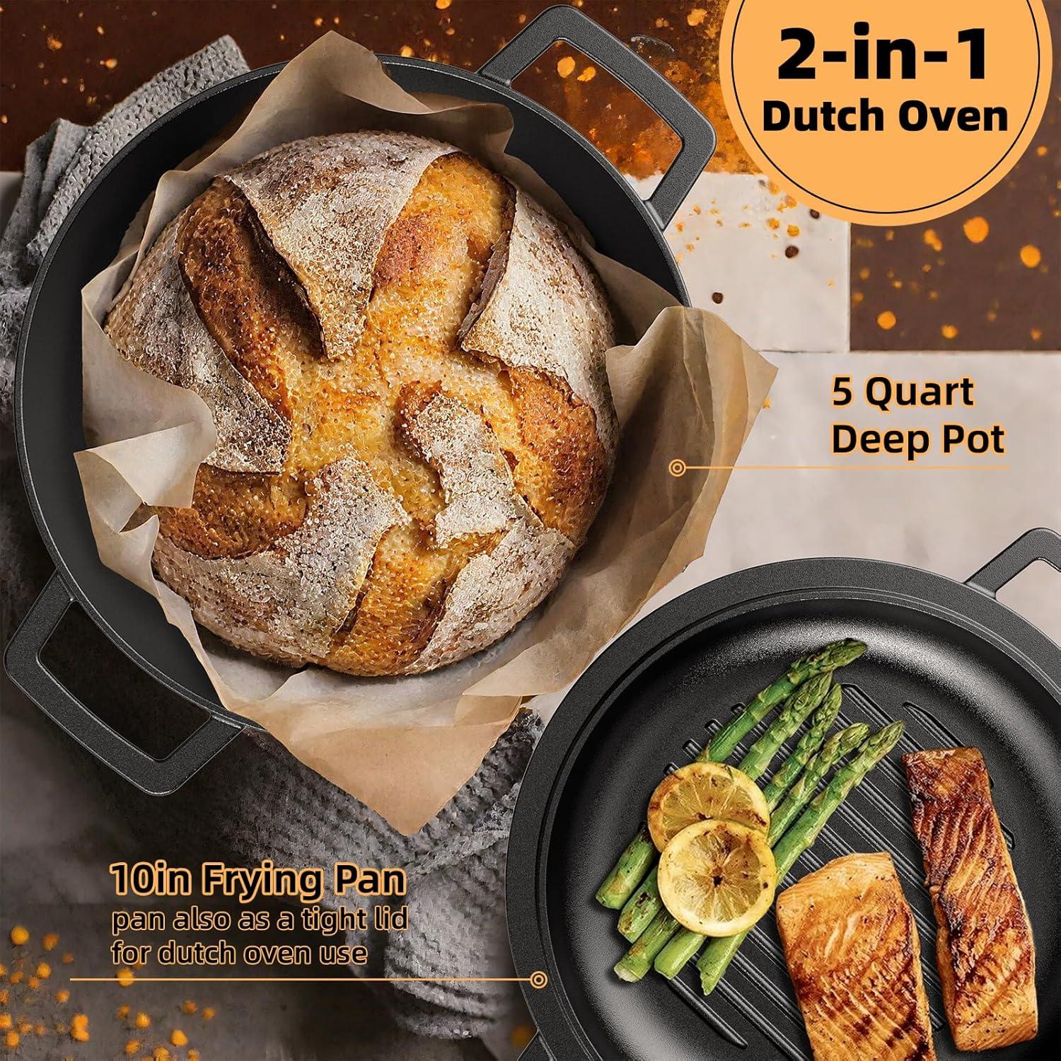 Olla de Hierro Fundido Pre-Sazonada Umite Chef 5QT con Tapa