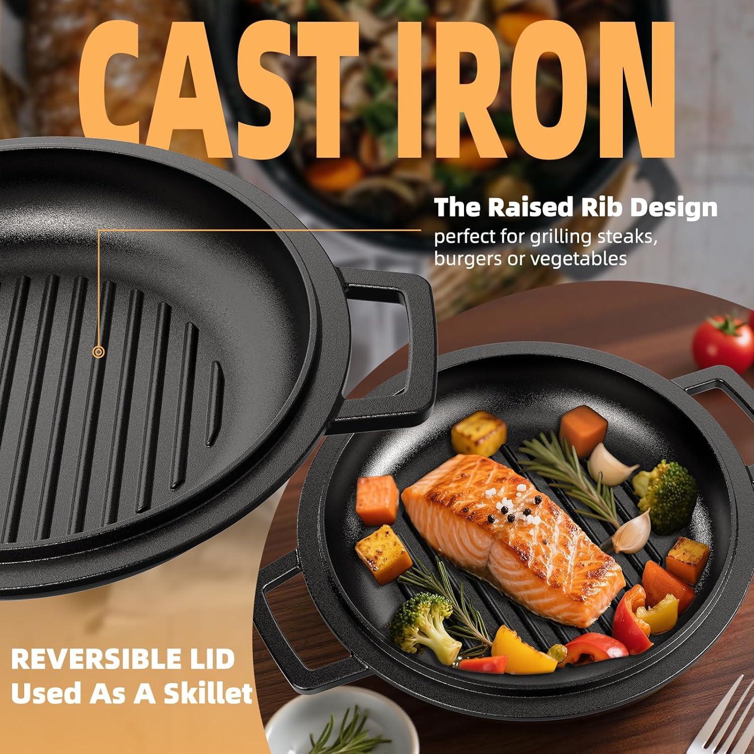 Olla de Hierro Fundido Pre-Sazonada Umite Chef 5QT con Tapa