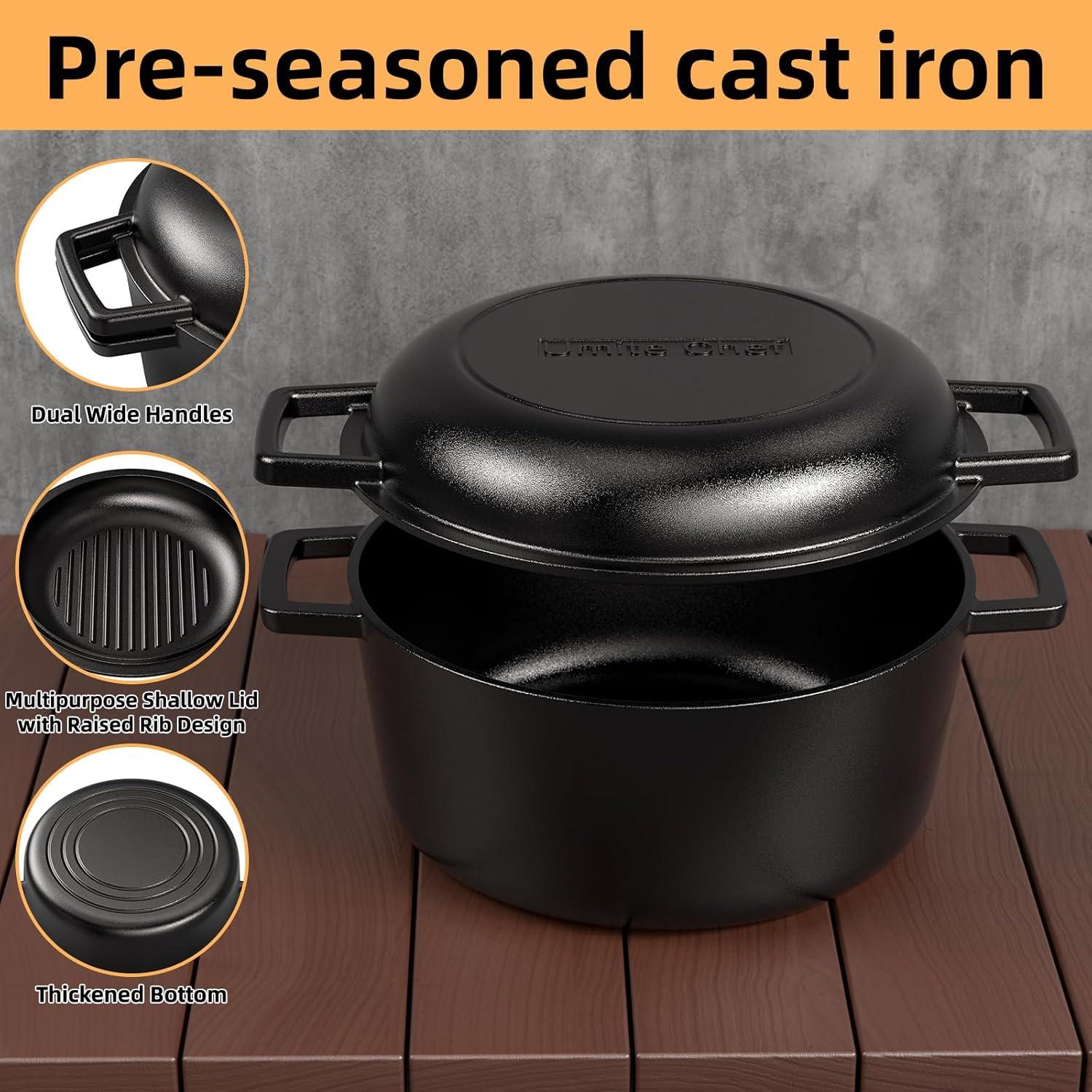 Olla de Hierro Fundido Pre-Sazonada Umite Chef 5QT con Tapa