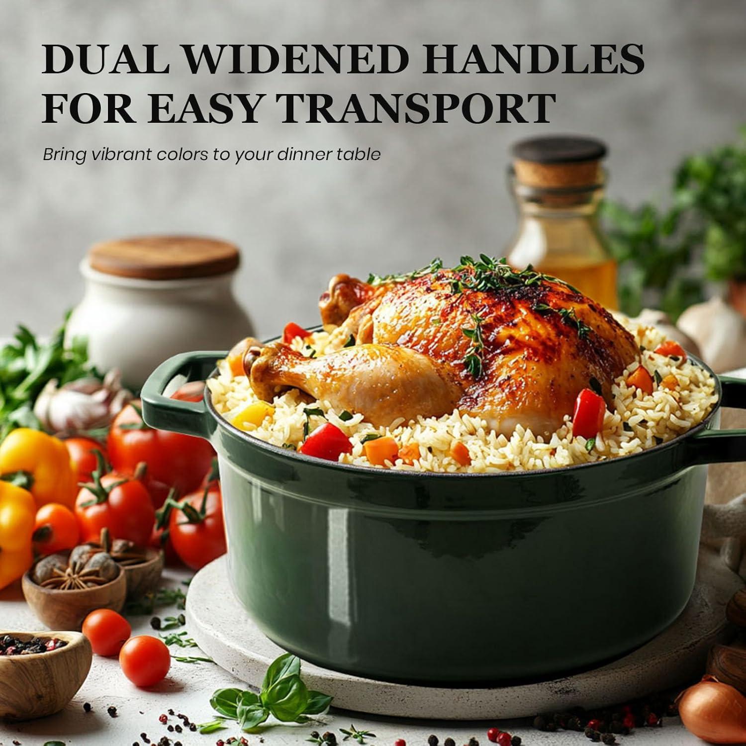 Olla Holandesa de Hierro Fundido Enameled Overmont 5QT Verde