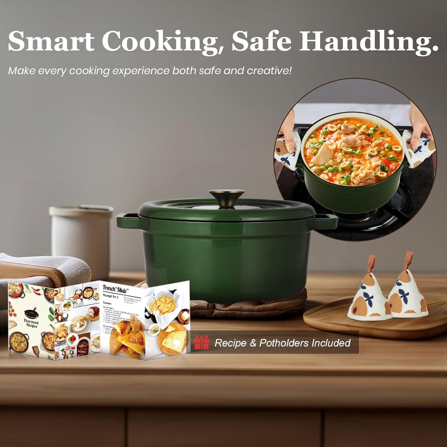 Olla Holandesa de Hierro Fundido Enameled Overmont 5QT Verde