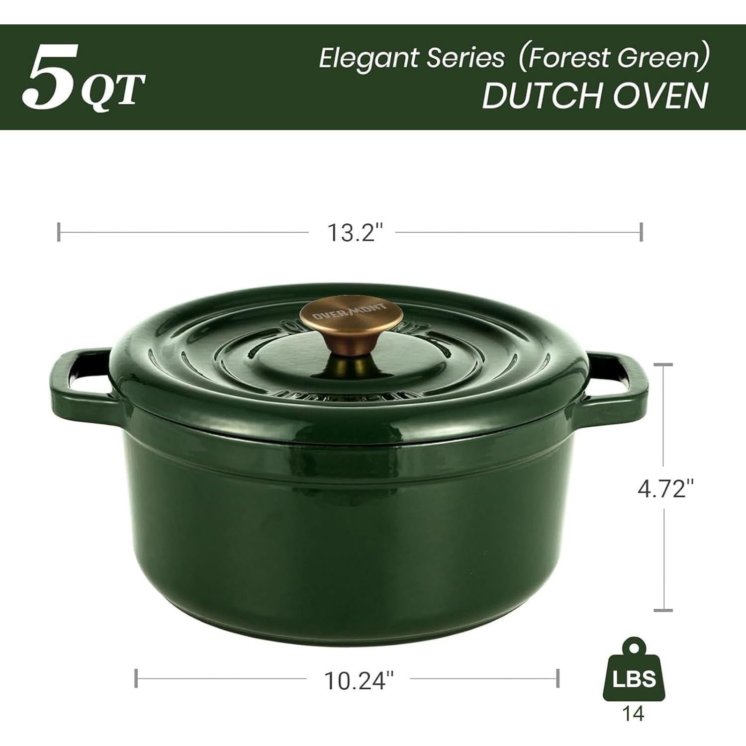 Olla Holandesa de Hierro Fundido Enameled Overmont 5QT Verde