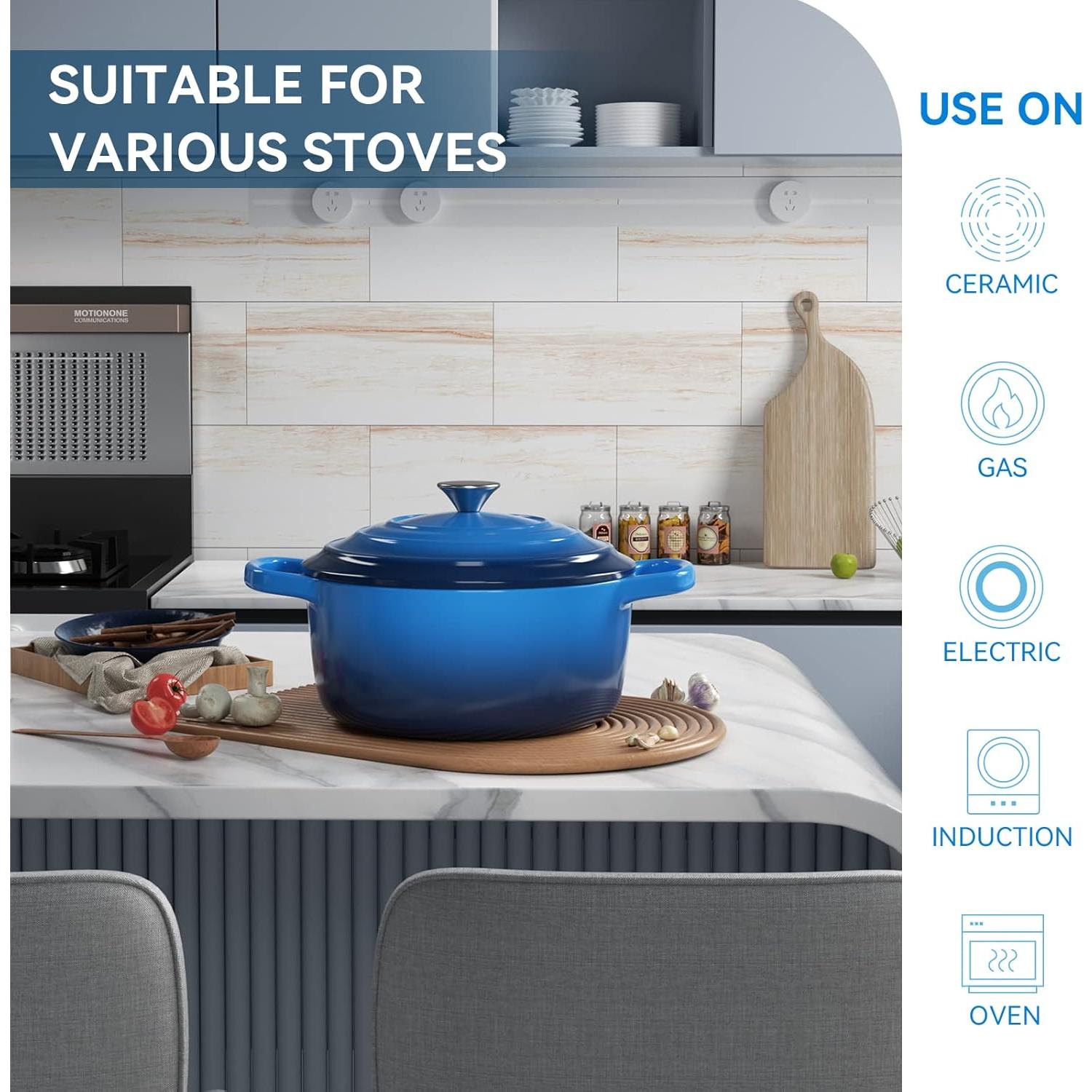 Olla Holandesa Enameled Miereirl 6QT Hierro Fundido Azul