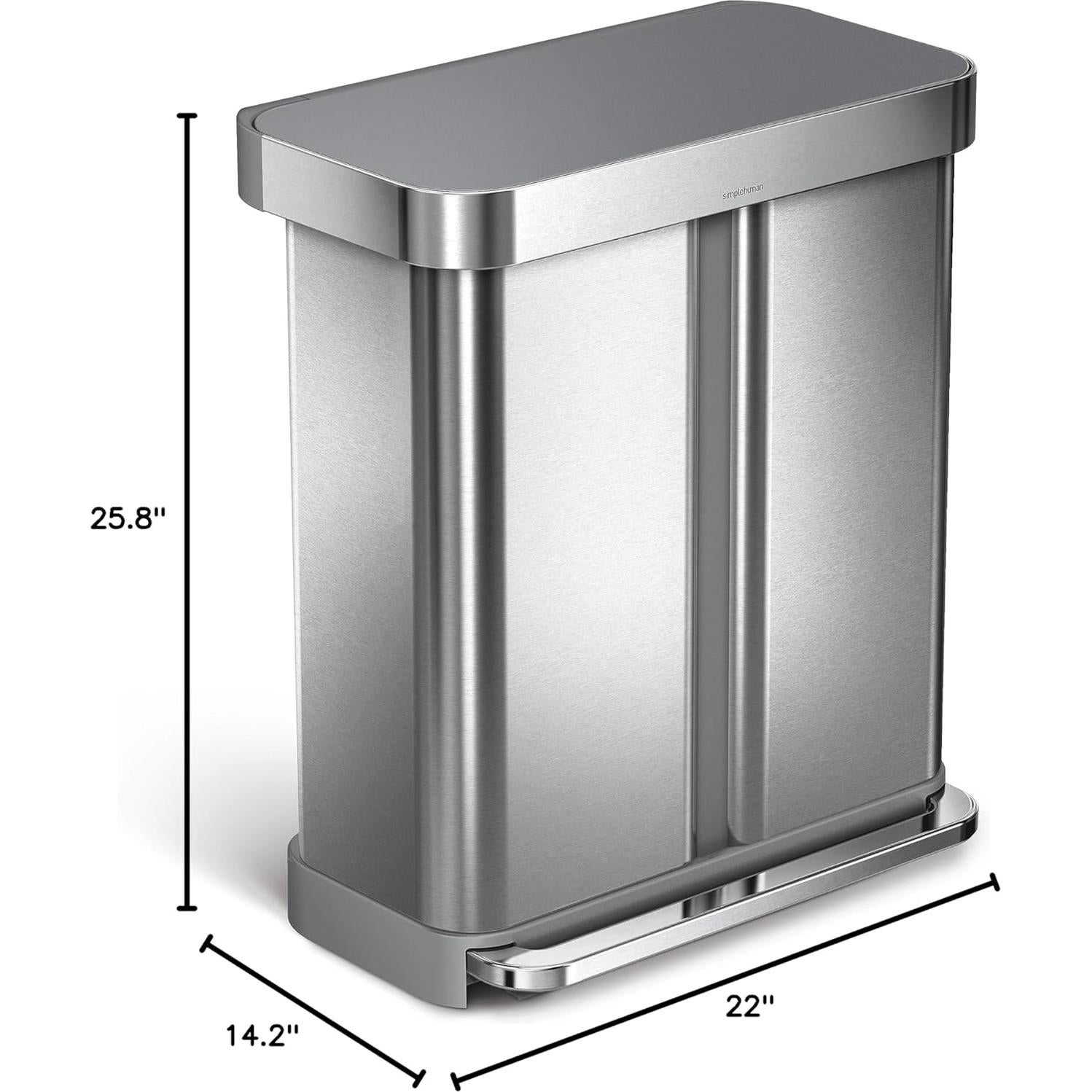 Basurero Doble Compartimento 58L simplehuman Acero Inoxidable