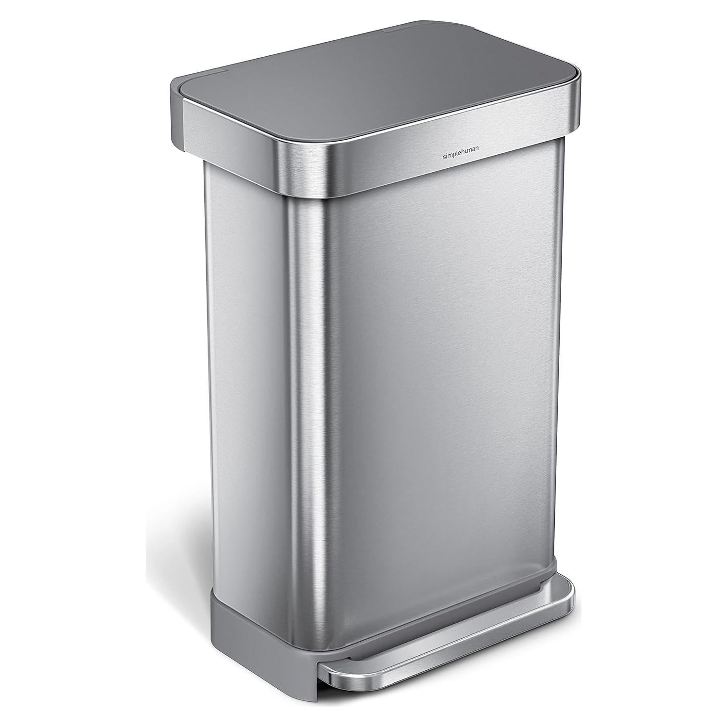 Basurero de Cocina 45L simplehuman Acero Inoxidable Tapa Paso