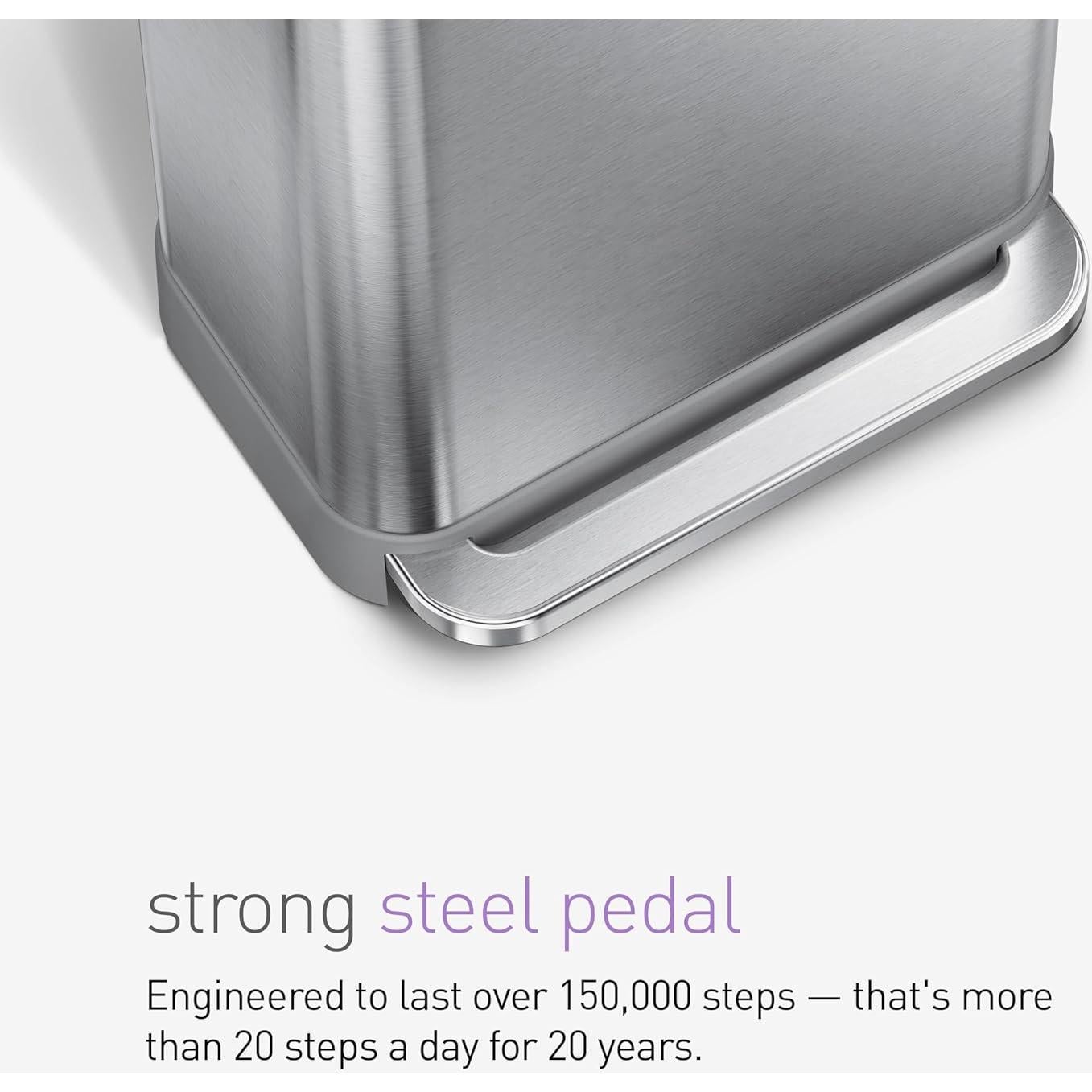 Basurero de Cocina 45L simplehuman Acero Inoxidable Tapa Paso