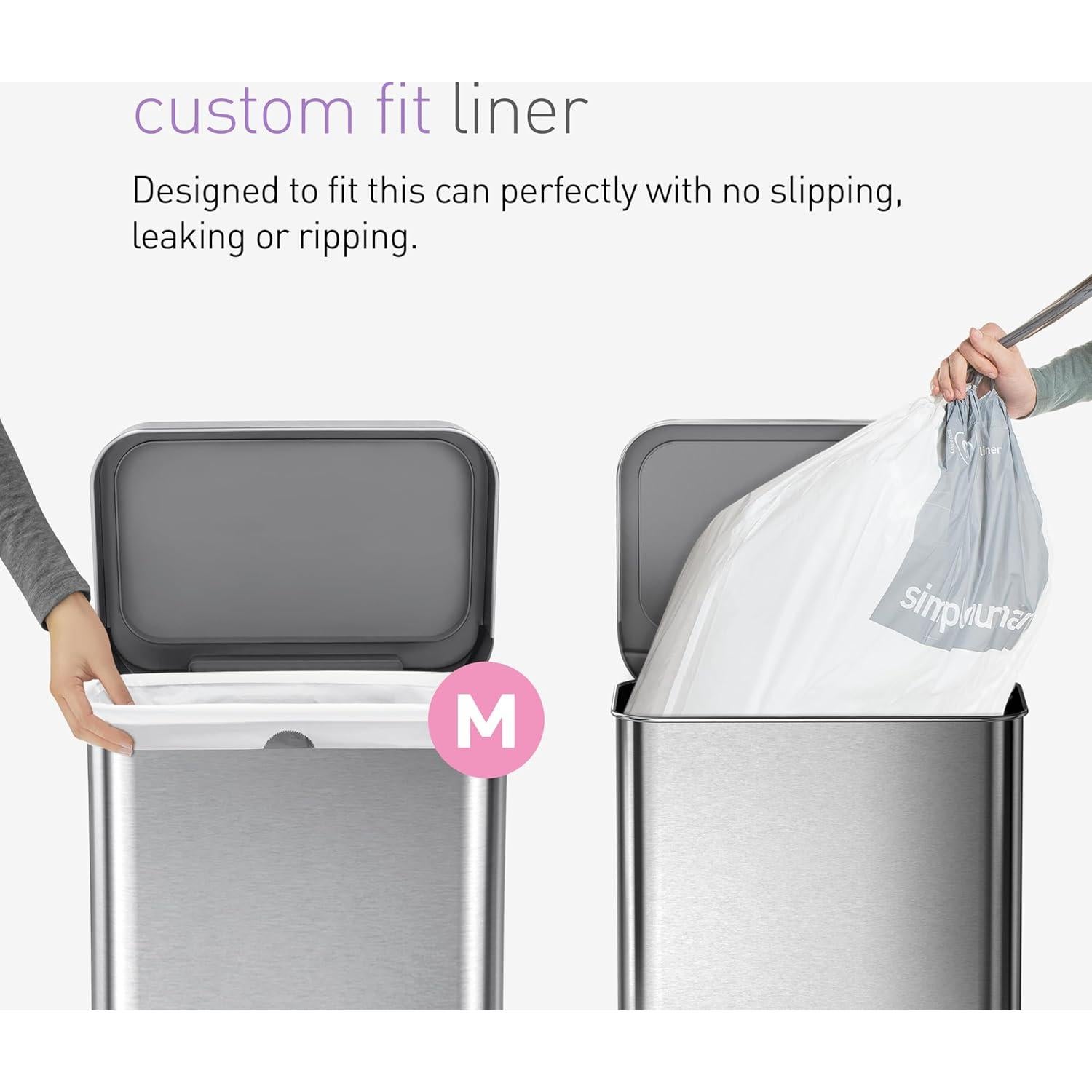 Basurero de Cocina 45L simplehuman Acero Inoxidable Tapa Paso