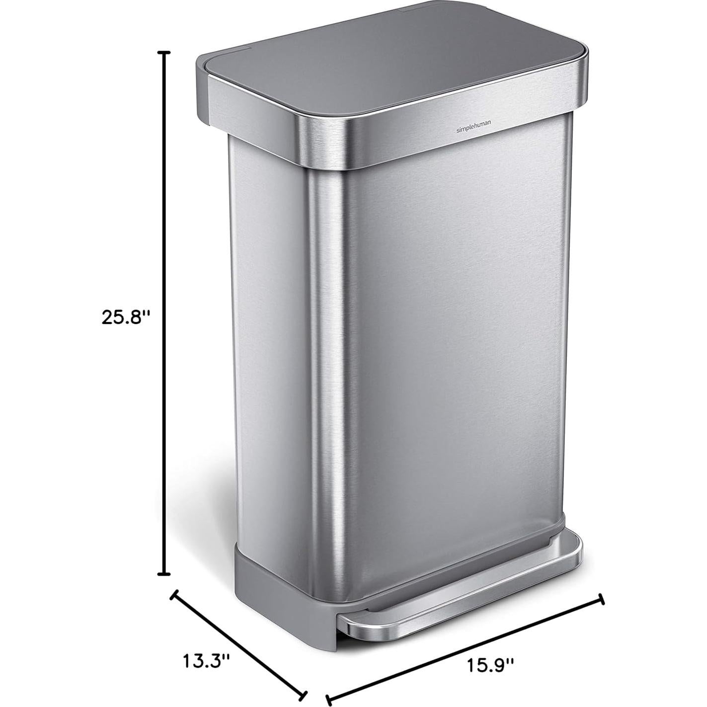 Basurero de Cocina 45L simplehuman Acero Inoxidable Tapa Paso