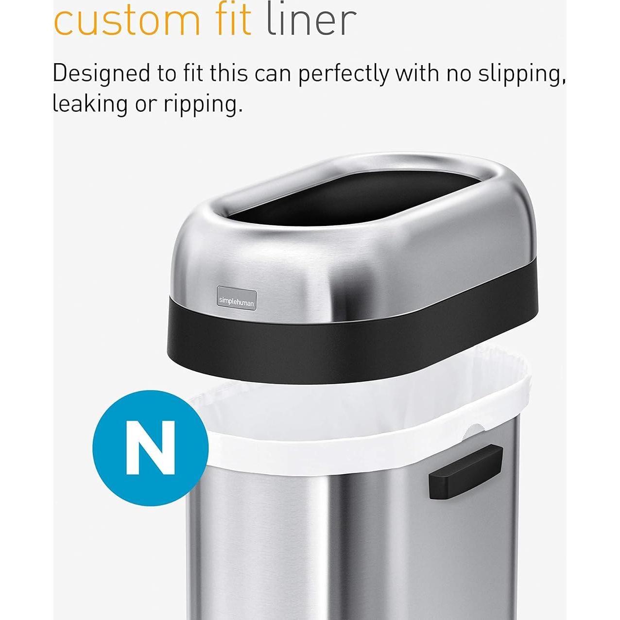 Bote de Basura Abierto Slim 50L simplehuman Acero Inoxidable