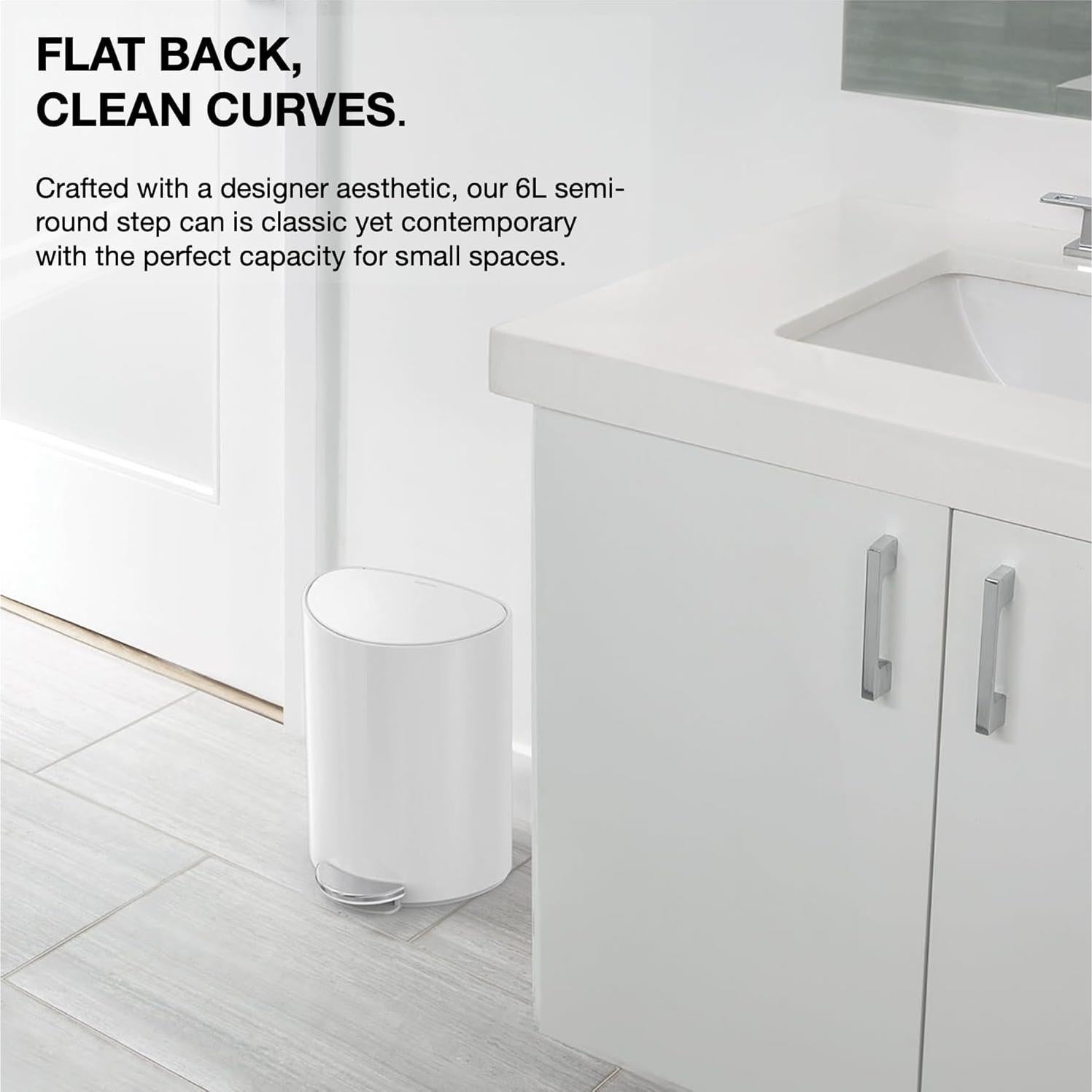 Cubo de Basura 6L simplehuman Acero Blanco Semi-Circular