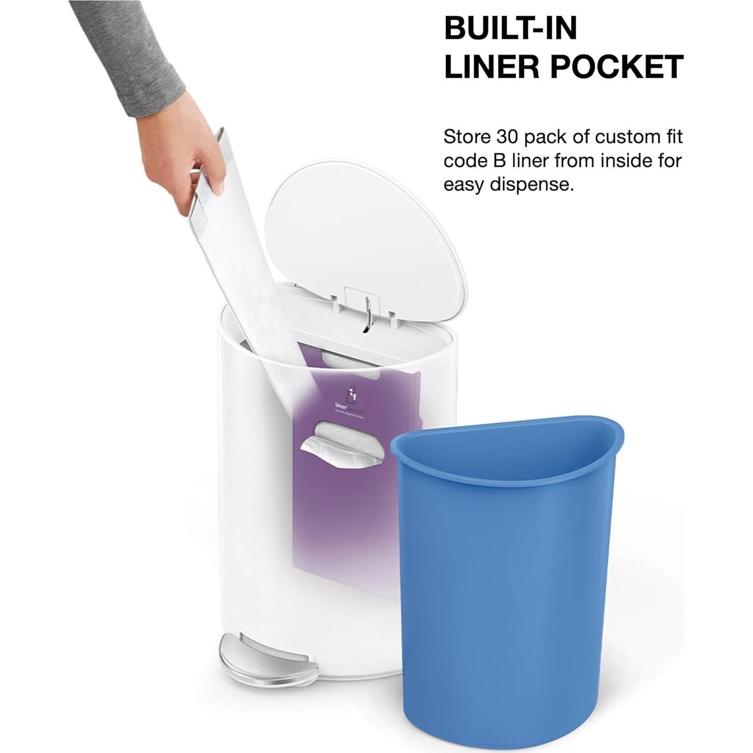 Cubo de Basura 6L simplehuman Acero Blanco Semi-Circular