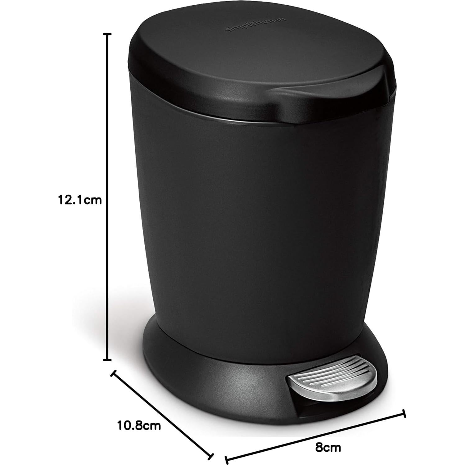 Basurero Compacto de Plástico 6L simplehuman Negro Redondo