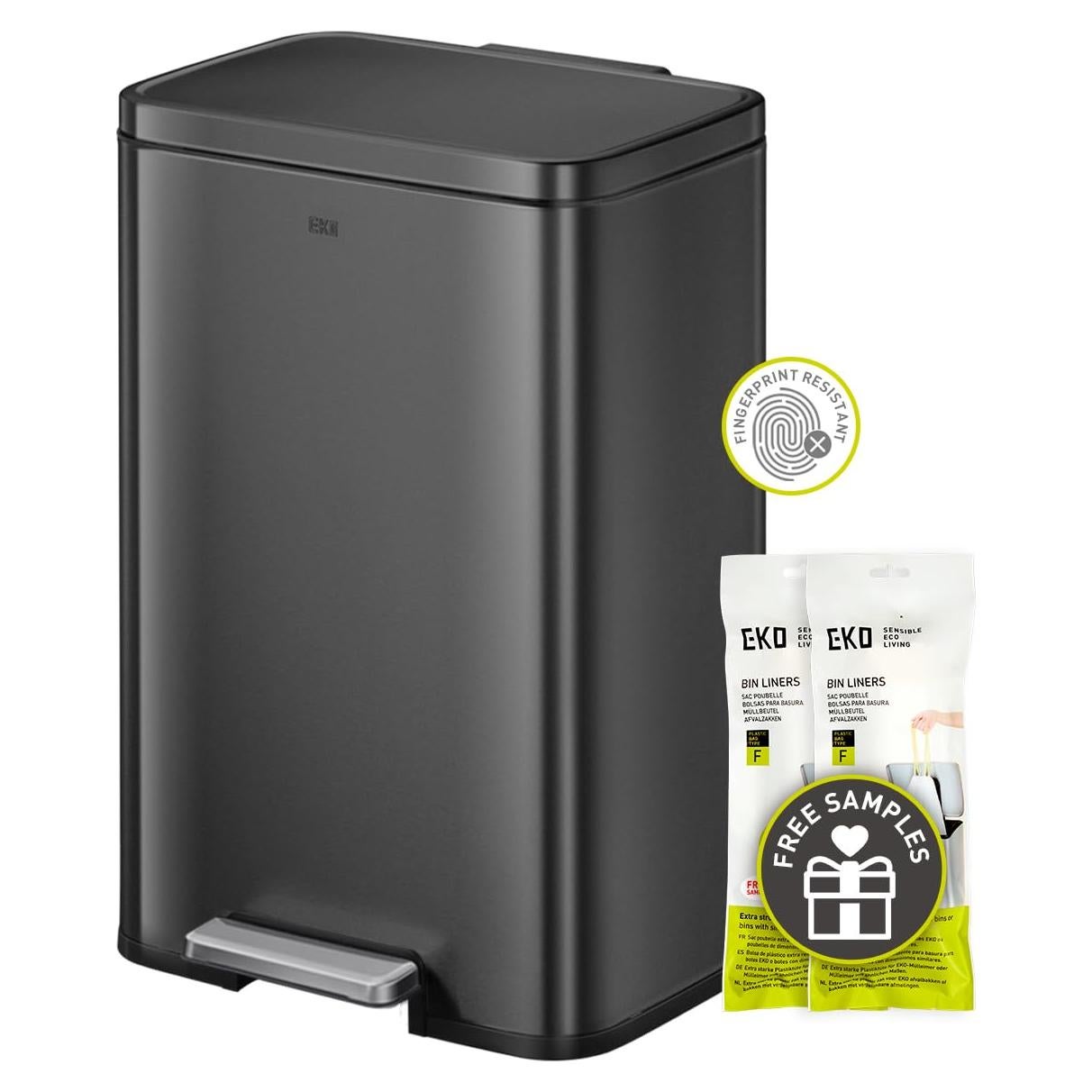 Cubo de Basura EKO Madison 50L Negro Mate con Tapa a Pedal