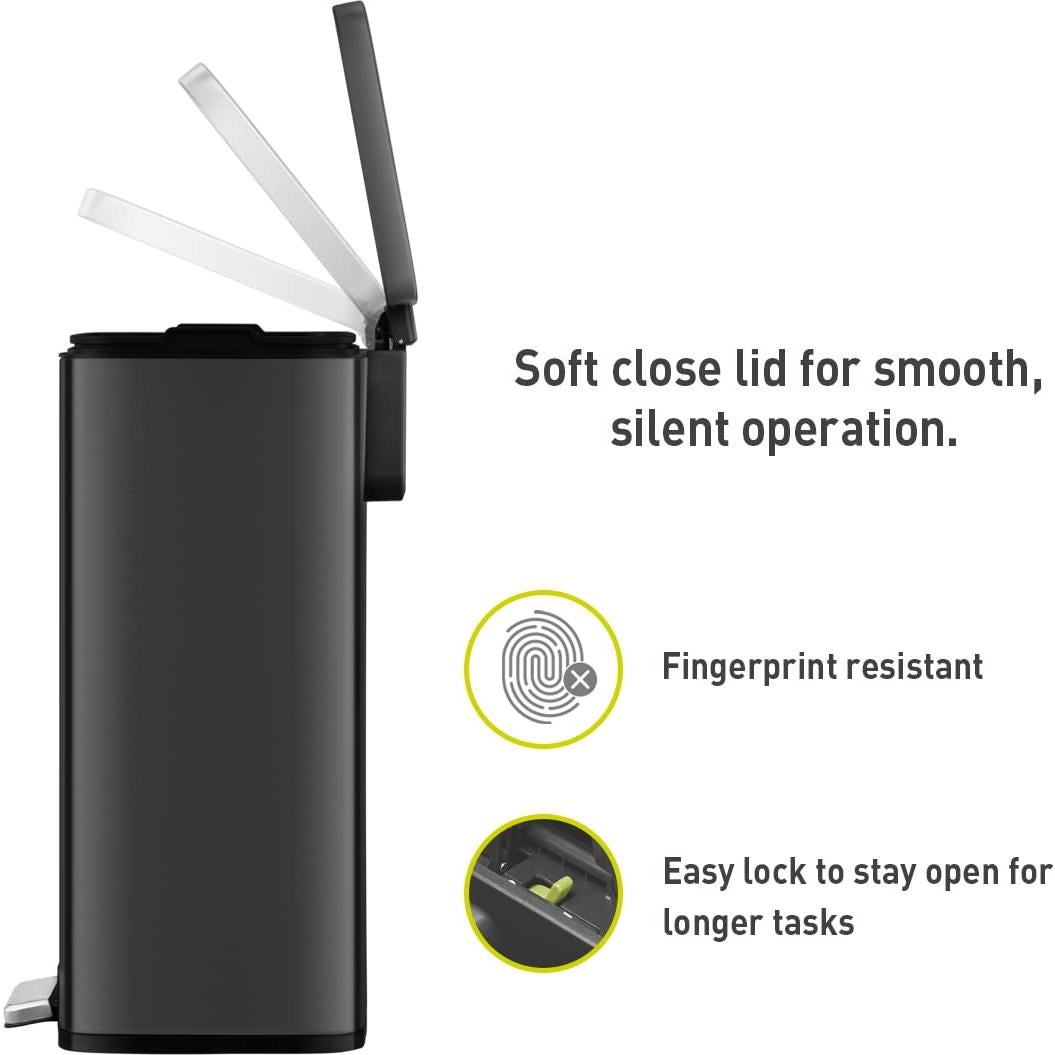 Cubo de Basura EKO Madison 50L Negro Mate con Tapa a Pedal