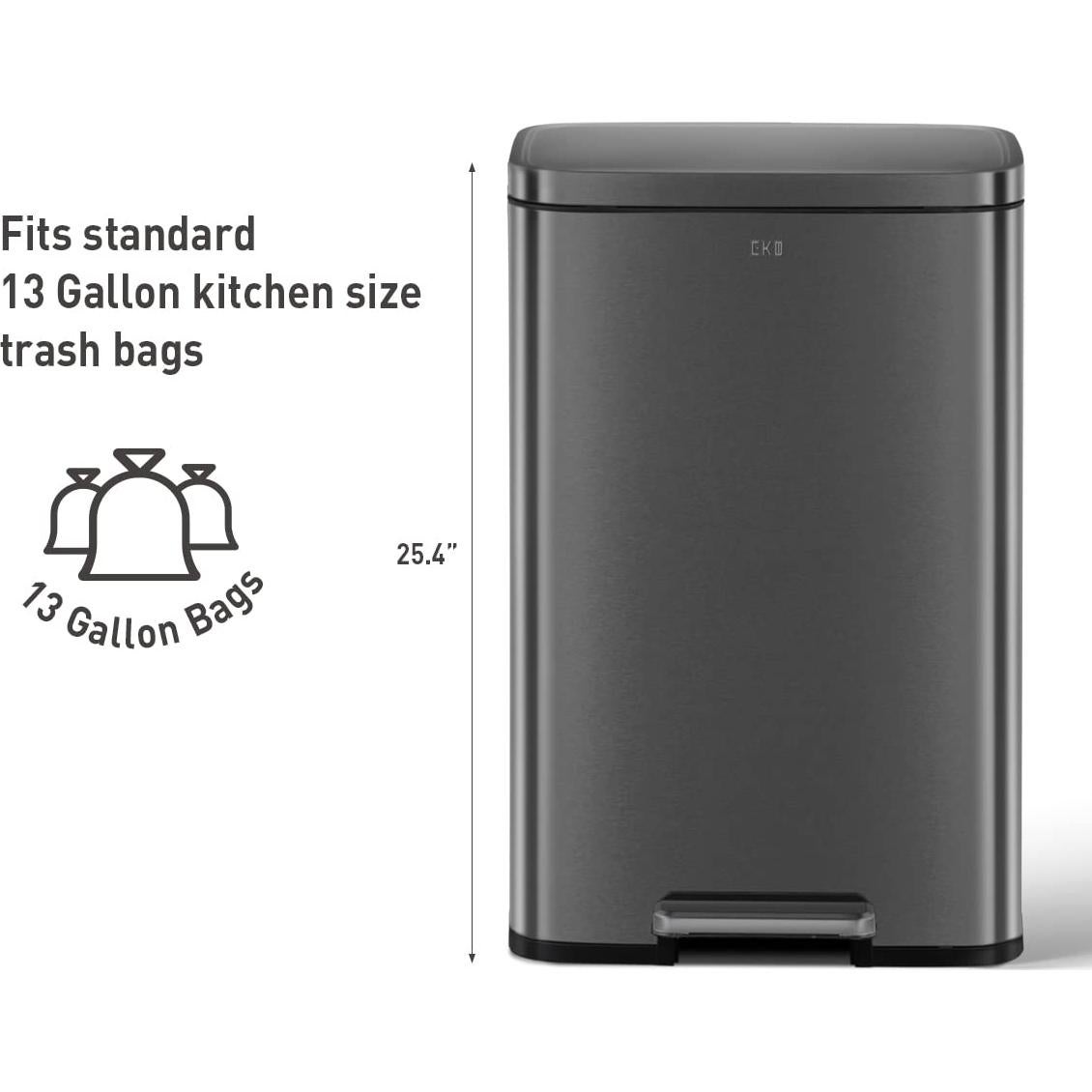 Cubo de Basura EKO Madison 50L Negro Mate con Tapa a Pedal