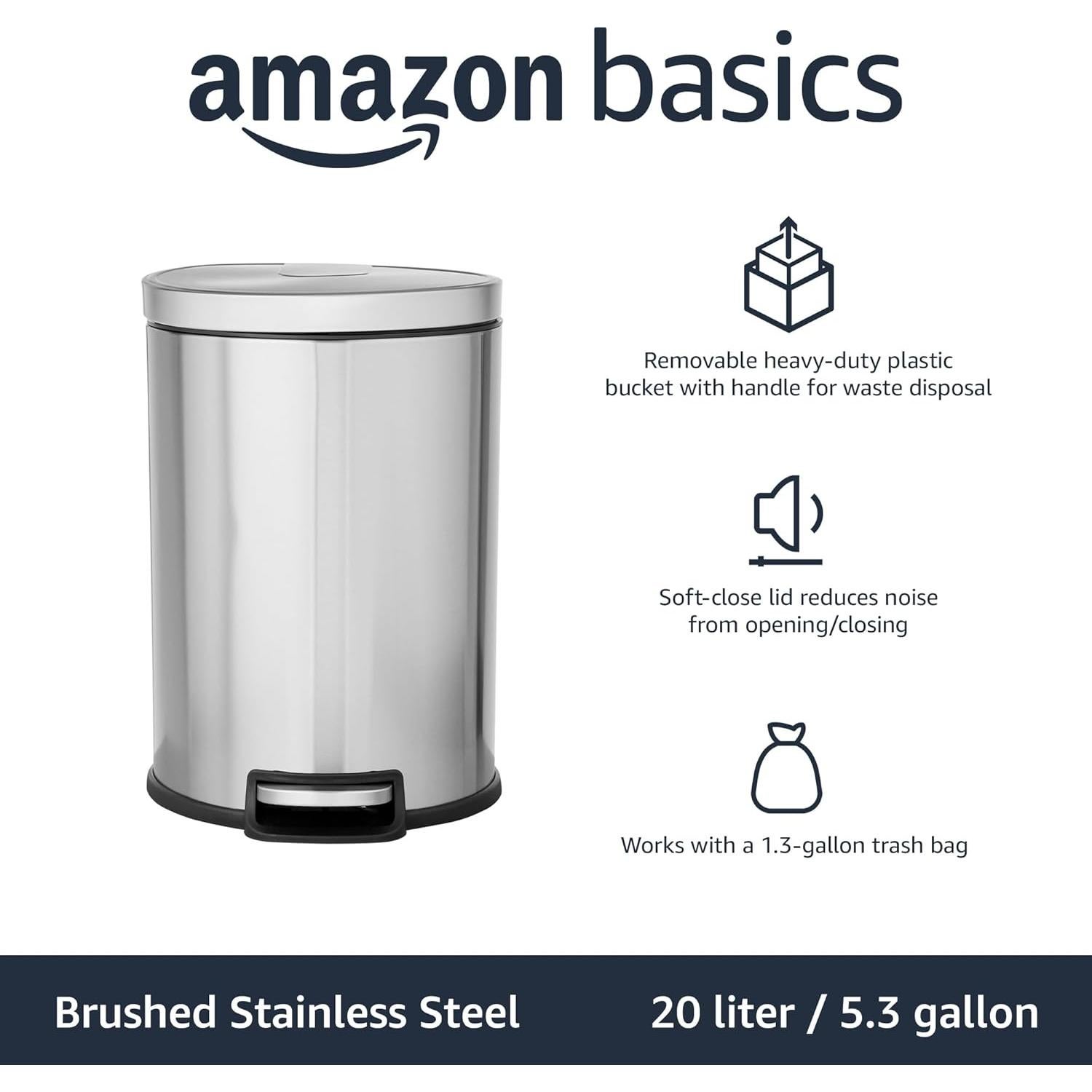 Cubo de Basura 20L Amazon Basics Acero Inoxidable Pedal