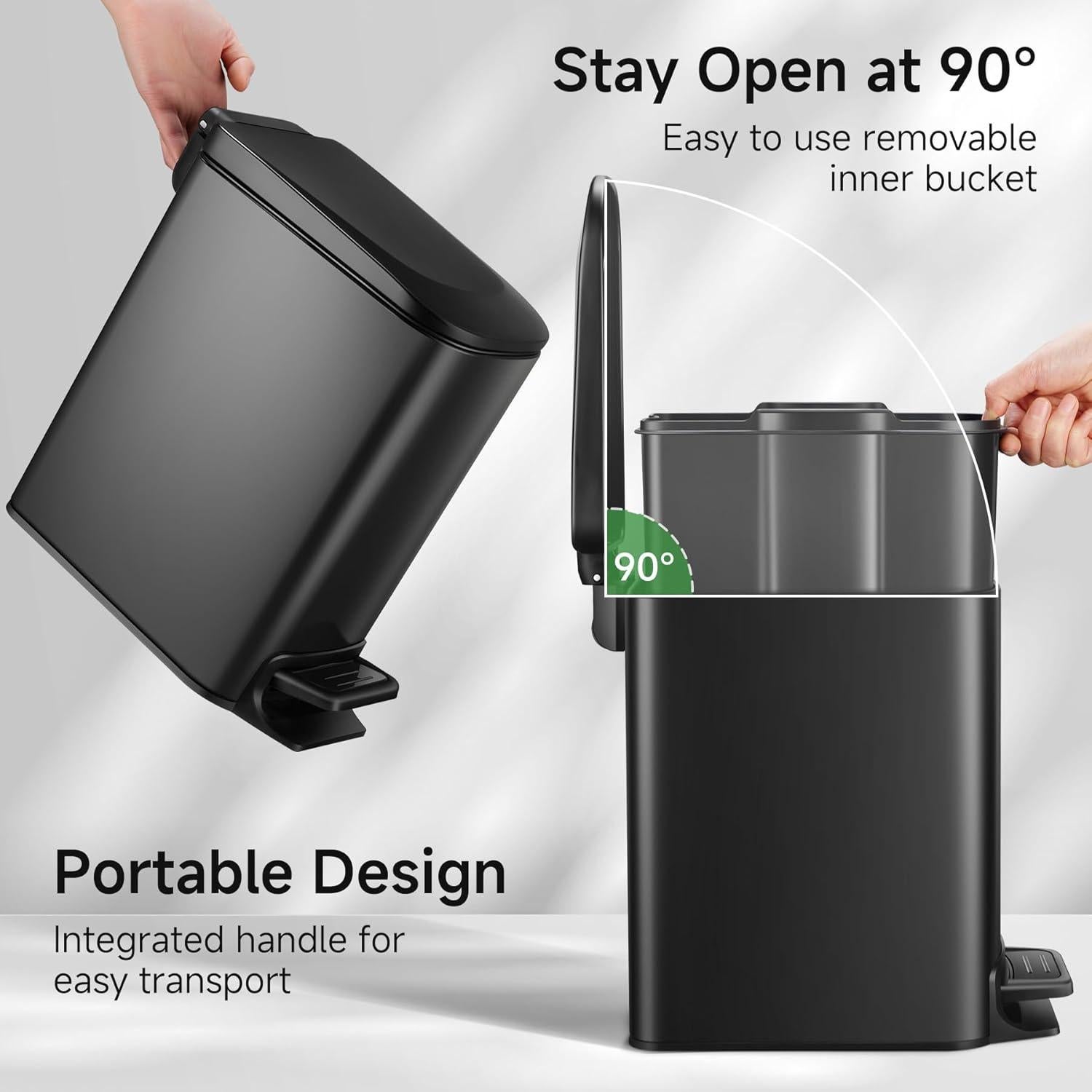 Cubo de Basura Slim TIPGO 6L con Tapa Suave y Pedal - Negro Mate