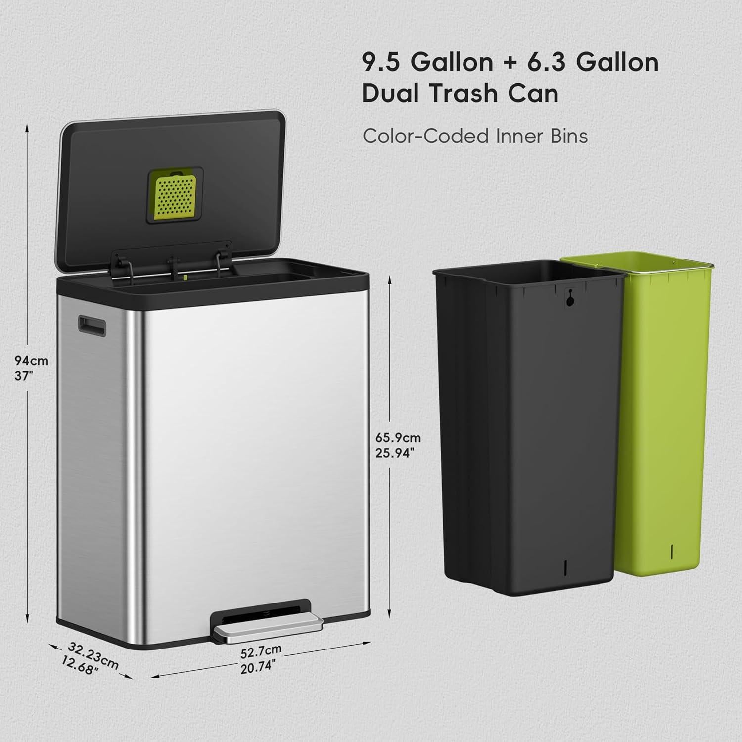 Basurero Doble EKO EcoCasa II 60L Acero Inoxidable con Tapa