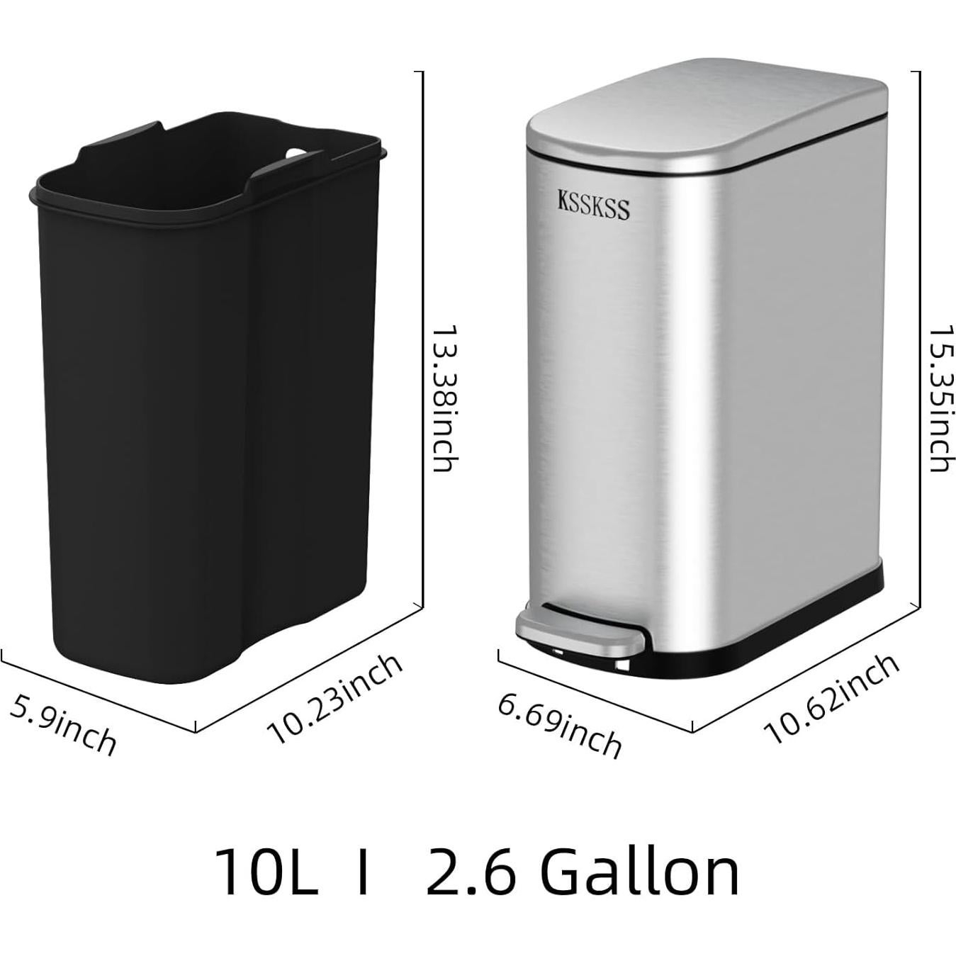 Bote de Basura Slim KSSKSS 10L Acero Inoxidable Plata