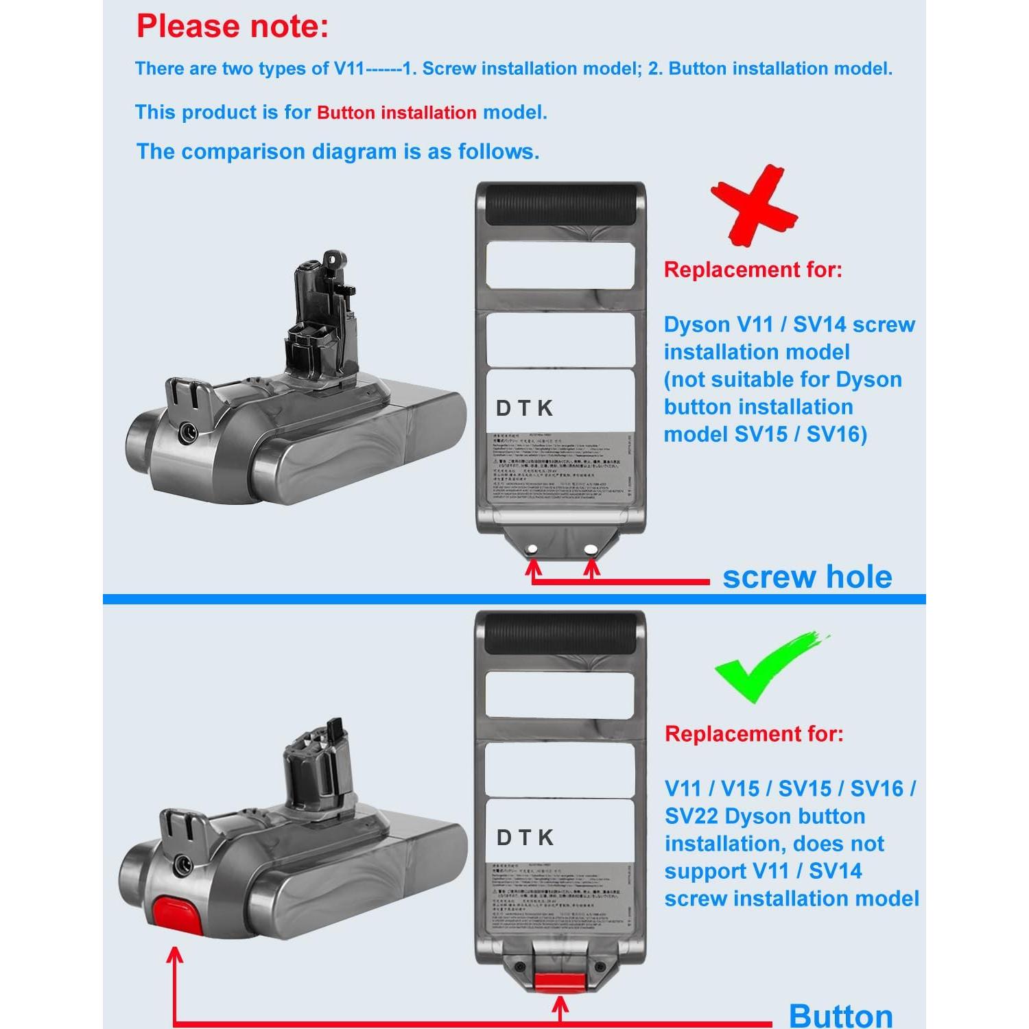 Batería de Reemplazo DTK 6000mAh para Dyson V11 V15 SV15 SV16