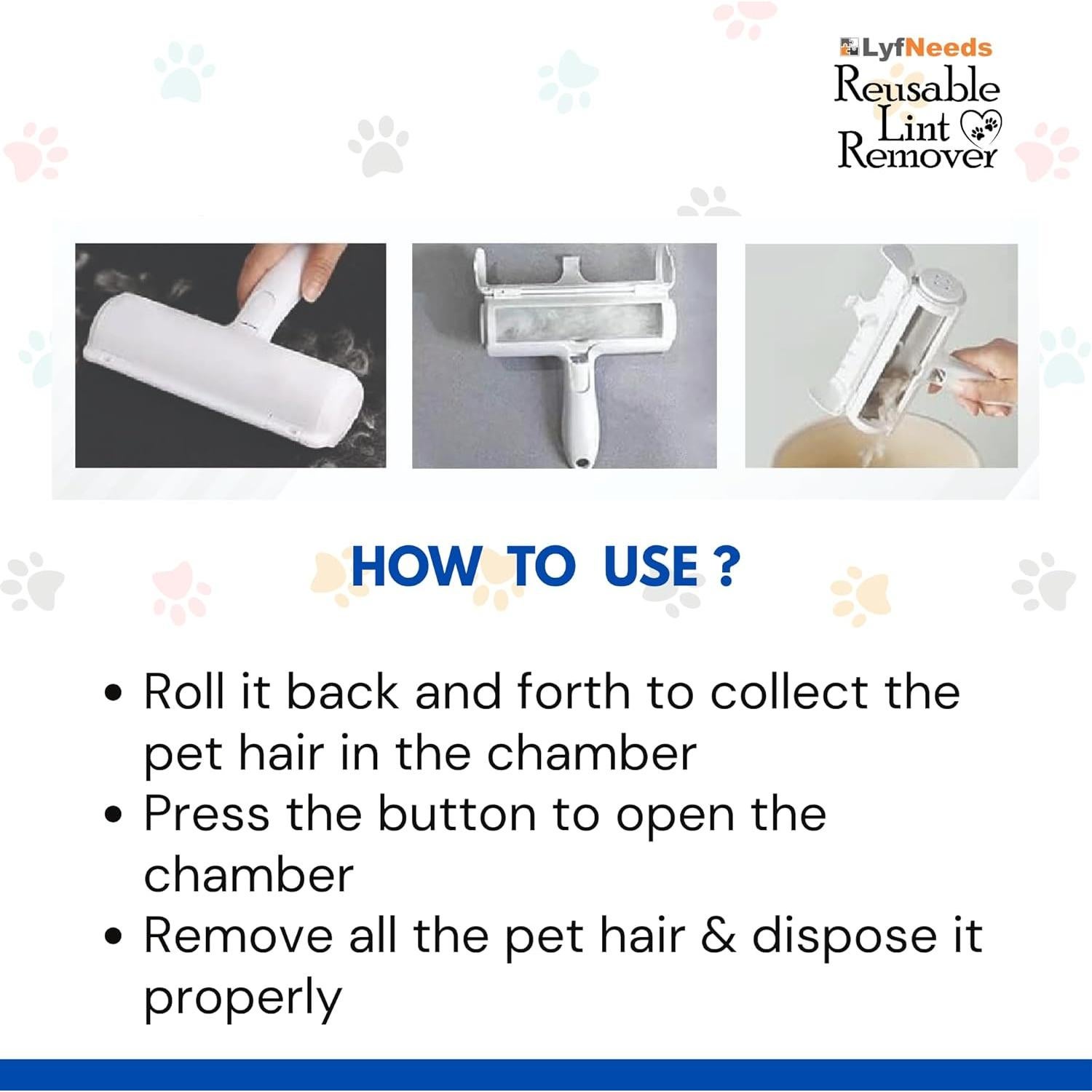 Rodillo Quitapelos Reutilizable LyfNeeds para Mascotas