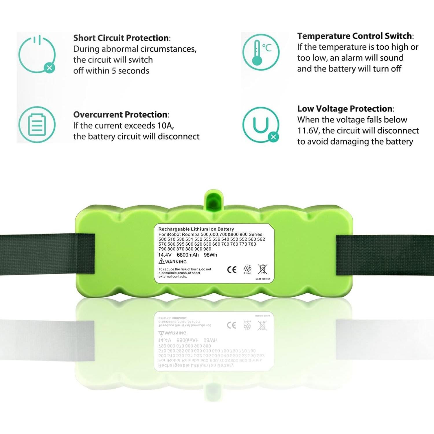 Batería de Reemplazo Li-ion 14.4V 6800mAh para iRobot Roomba 500/600/700/800
