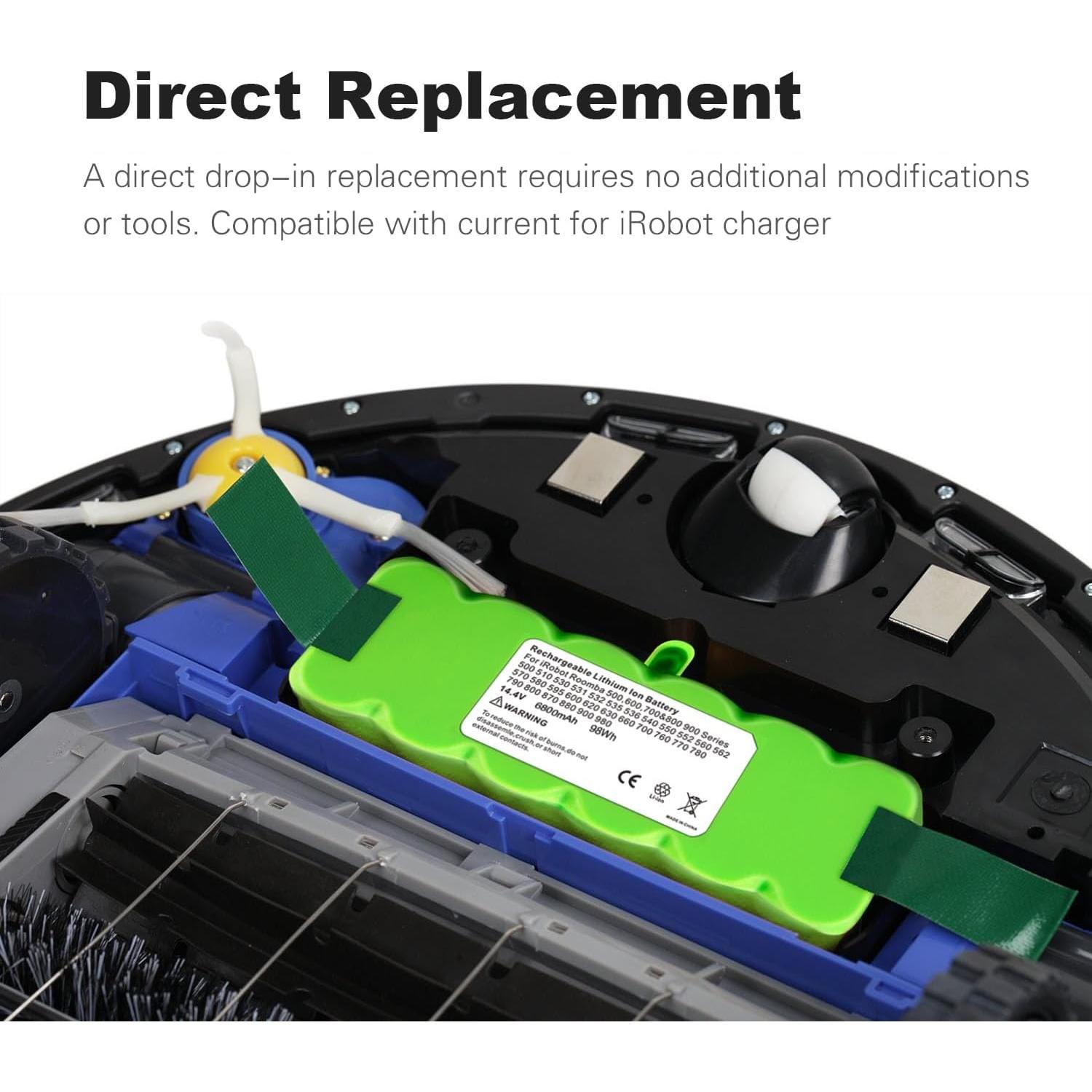Batería de Reemplazo Li-ion 14.4V 6800mAh para iRobot Roomba 500/600/700/800