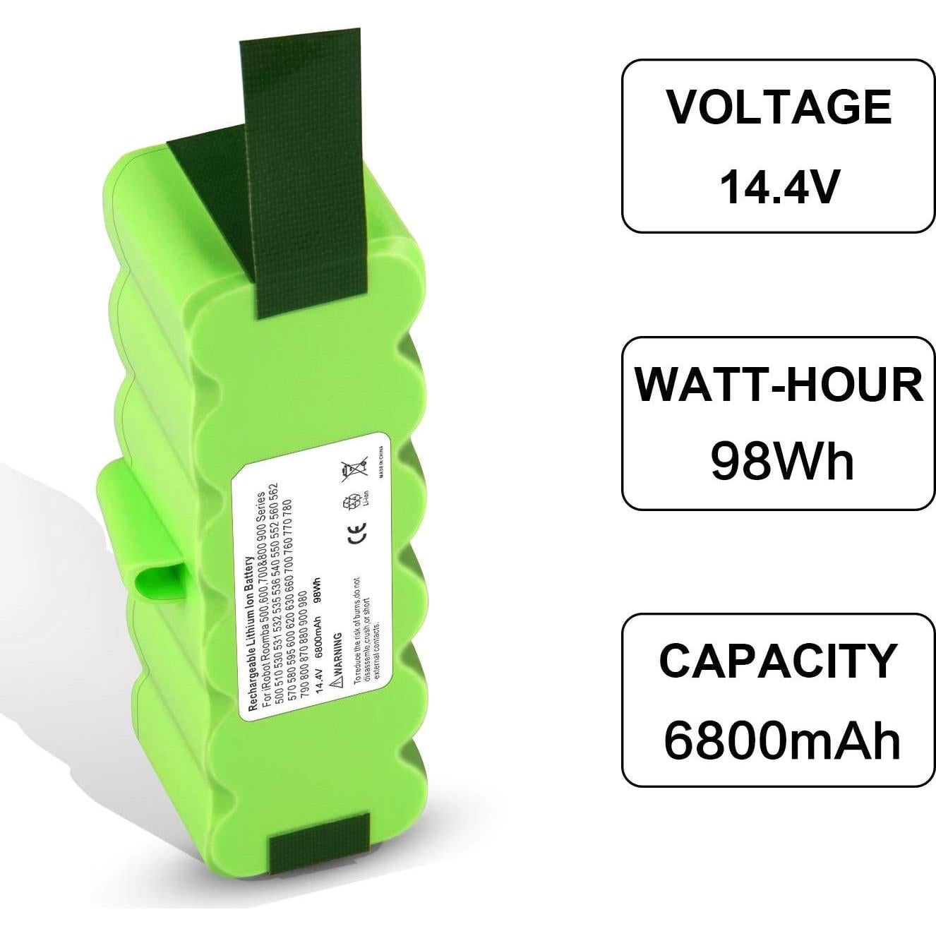 Batería de Reemplazo Li-ion 14.4V 6800mAh para iRobot Roomba 500/600/700/800