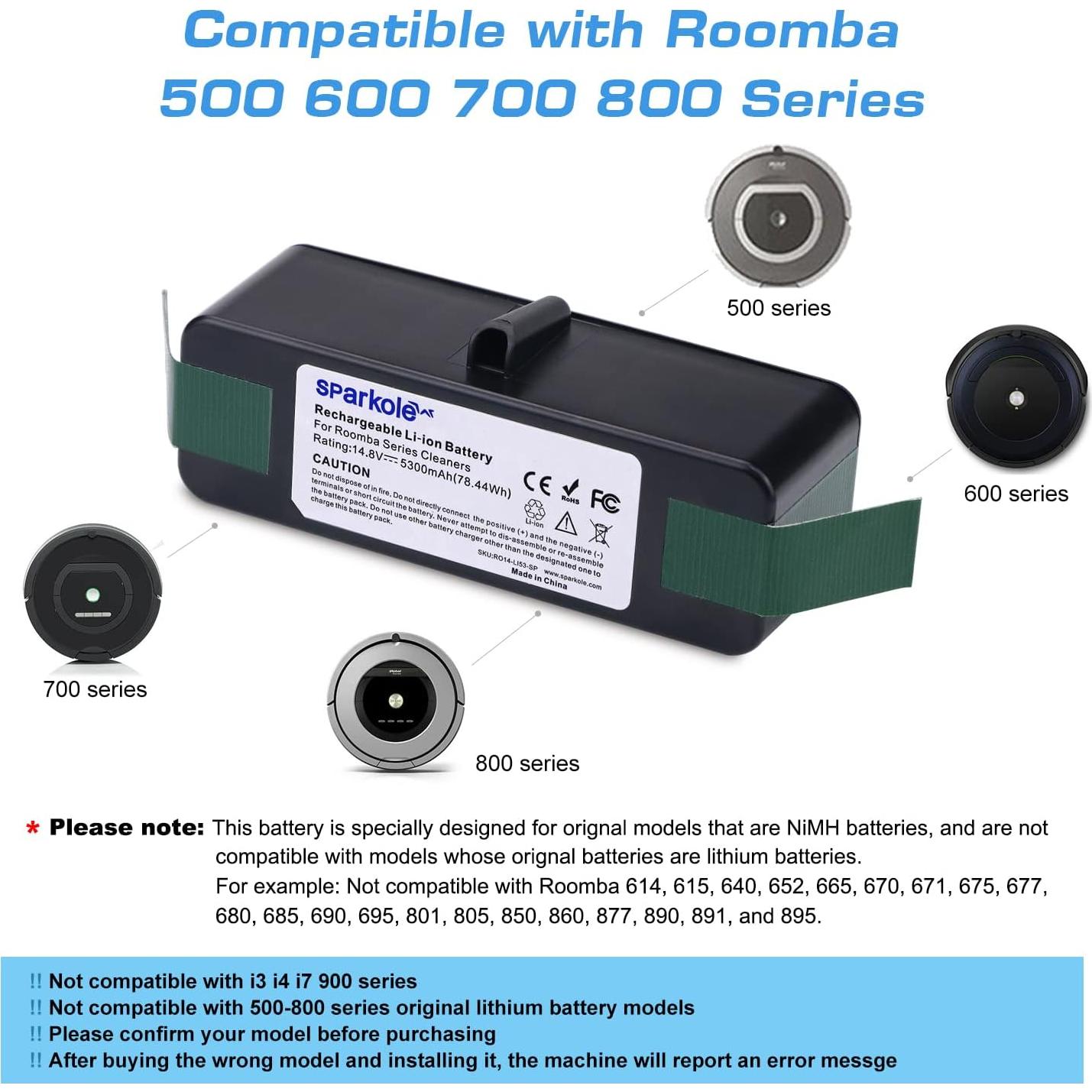 Batería de 5300mAh Litio SPARKOLE para iRobot Roomba 500 600 700 800