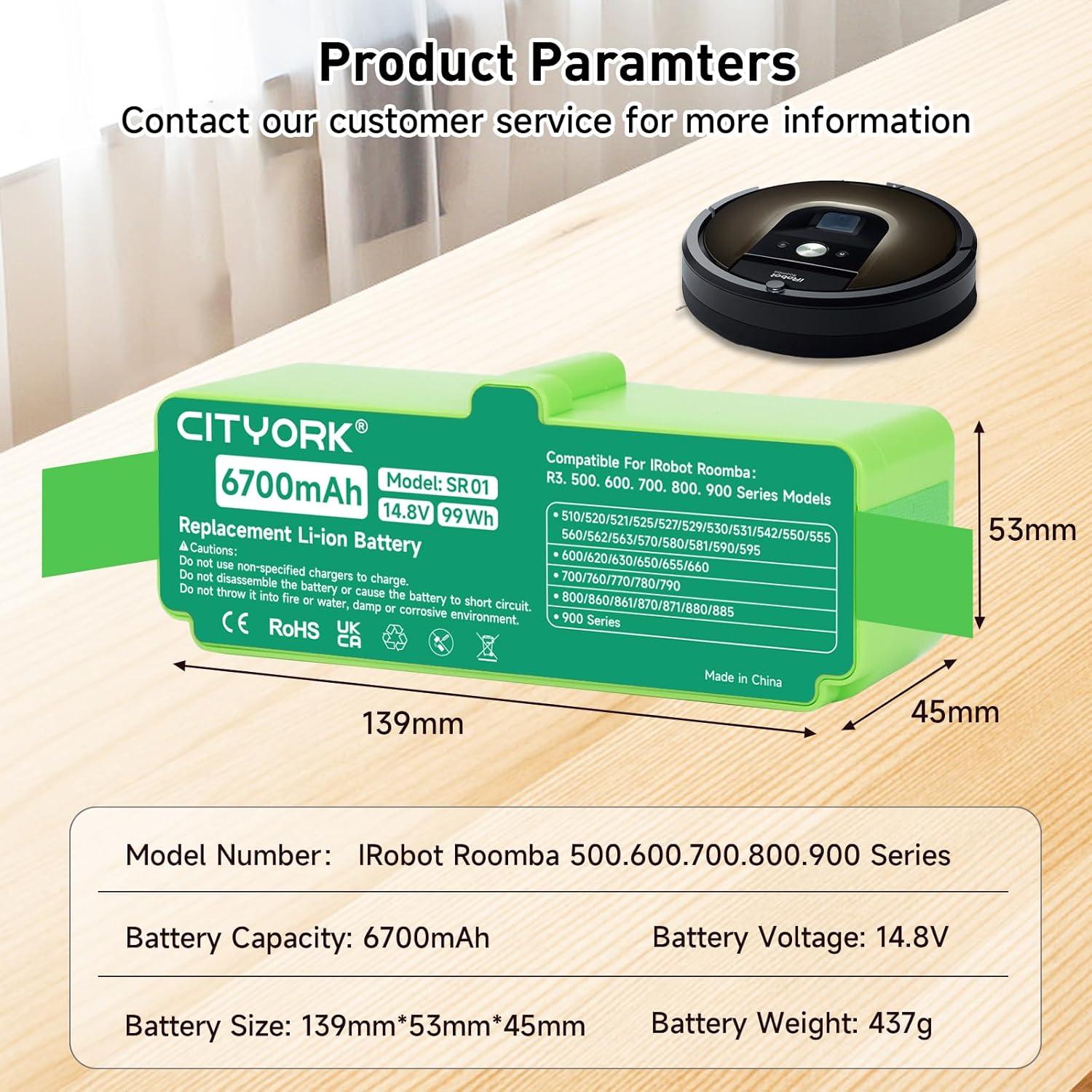 Batería de Litio 14.8V 6700mAh CITYORK para iRobot Roomba