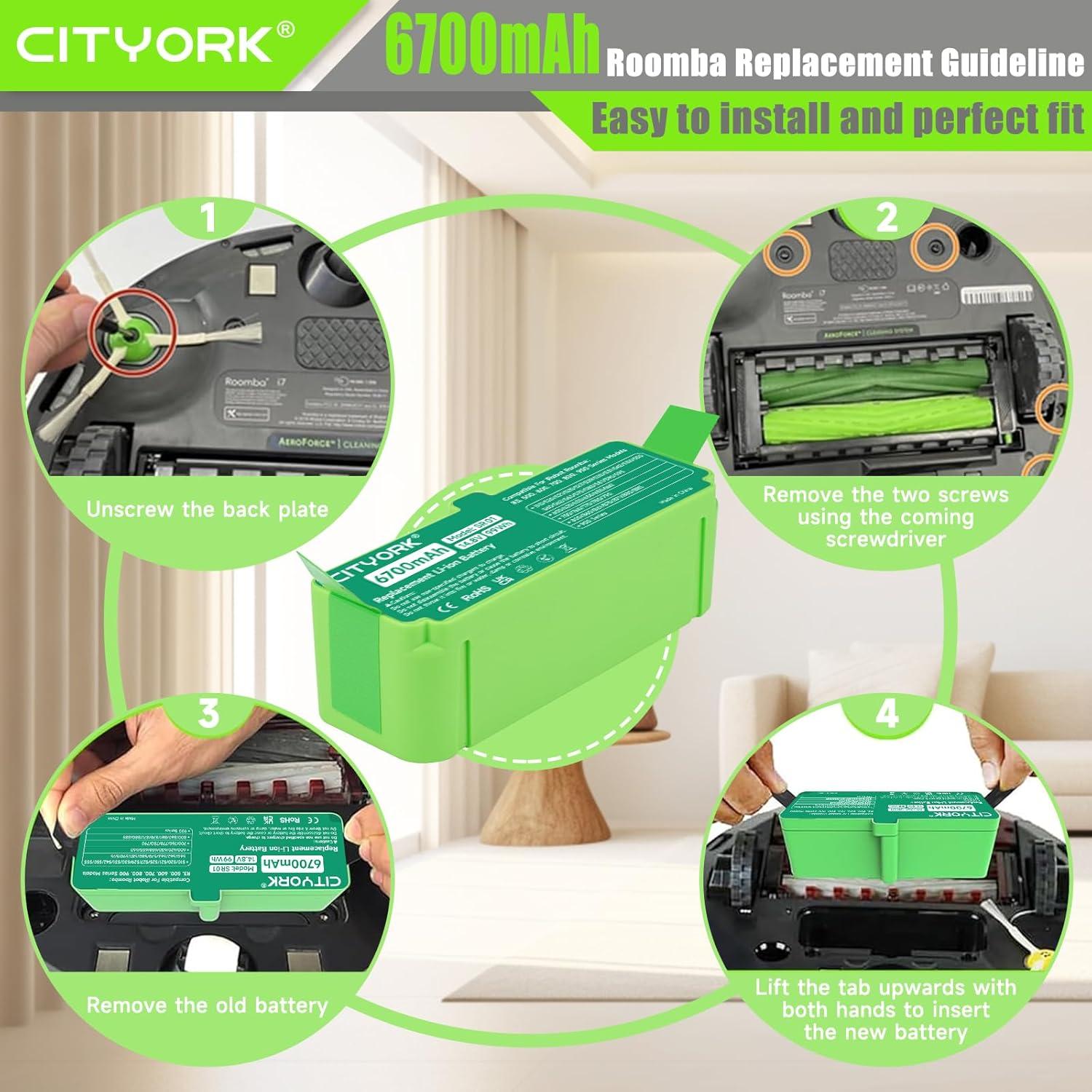 Batería de Litio 14.8V 6700mAh CITYORK para iRobot Roomba