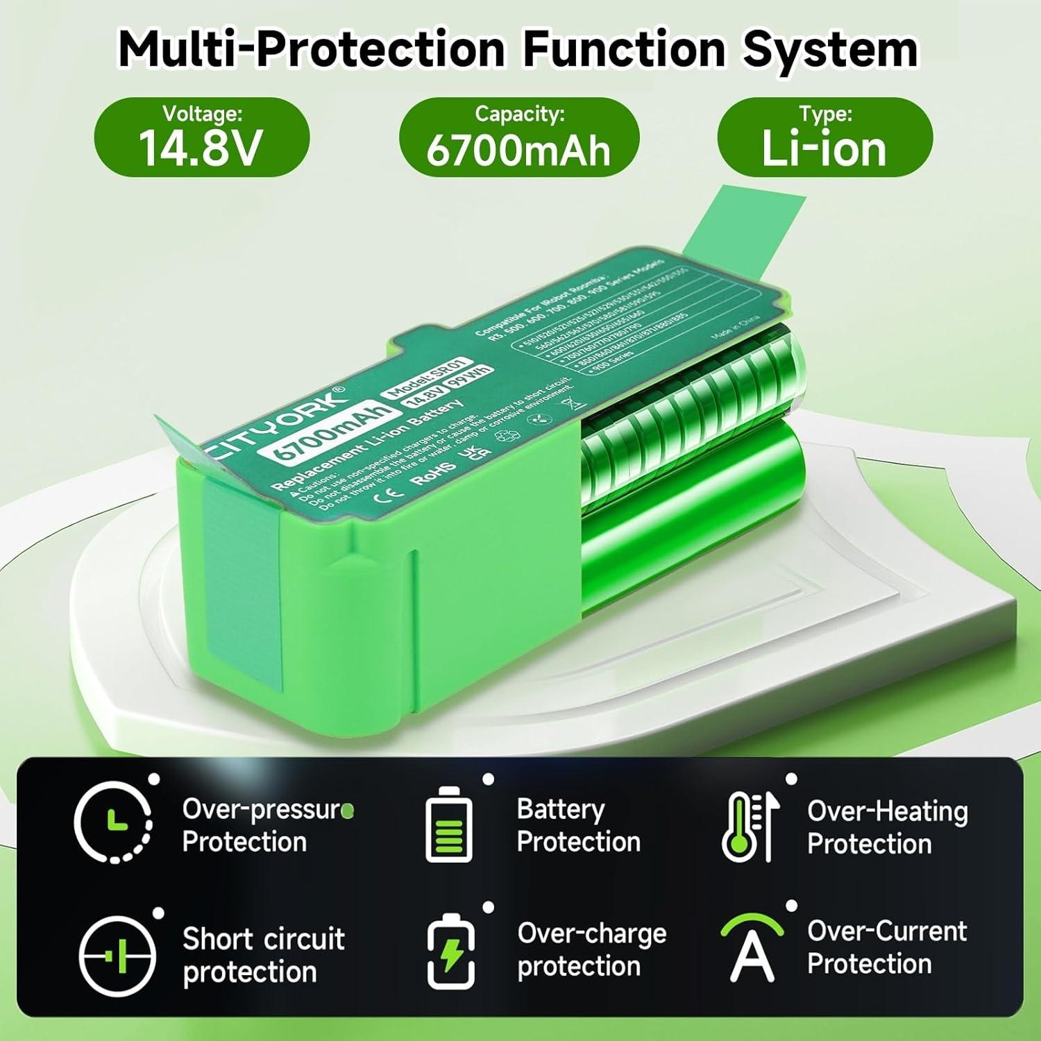 Batería de Litio 14.8V 6700mAh CITYORK para iRobot Roomba