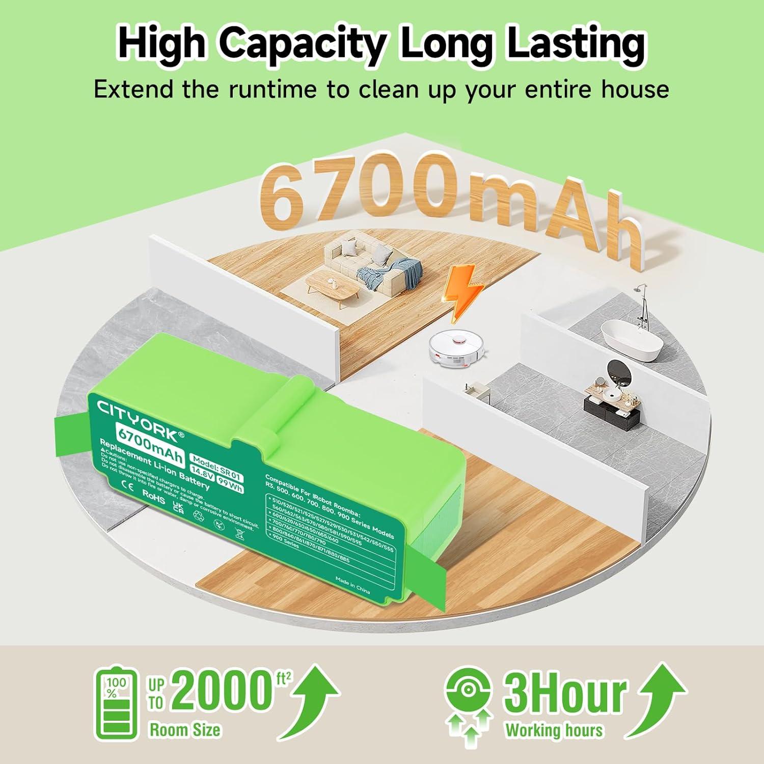 Batería de Litio 14.8V 6700mAh CITYORK para iRobot Roomba