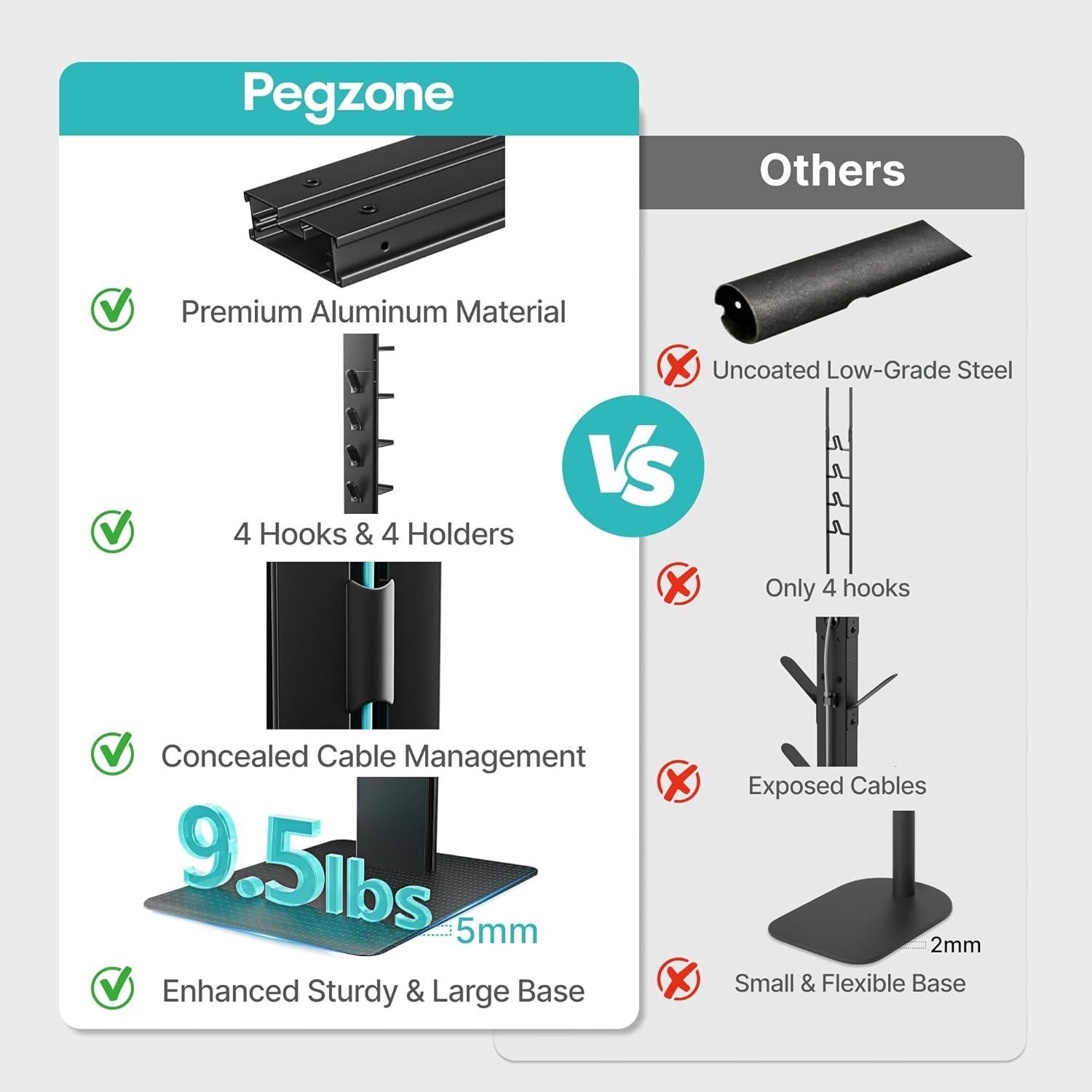 Soporte para Aspiradora PEGZONE con 4 Estantes y Ganchos, Negro
